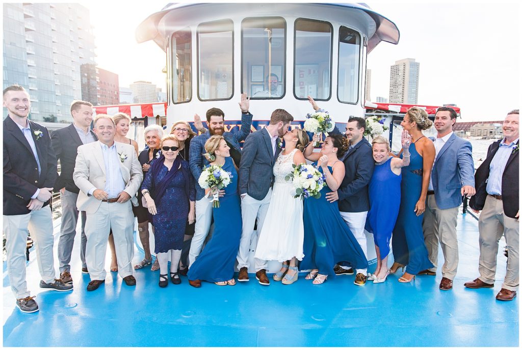 Wedding family picture on the Boston Harbor