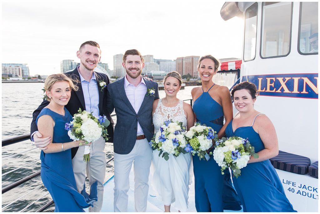 Wedding party with the Boston skyline