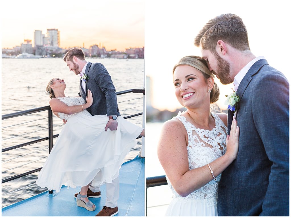 Sunset Wedding portraits on the Boston Harbor