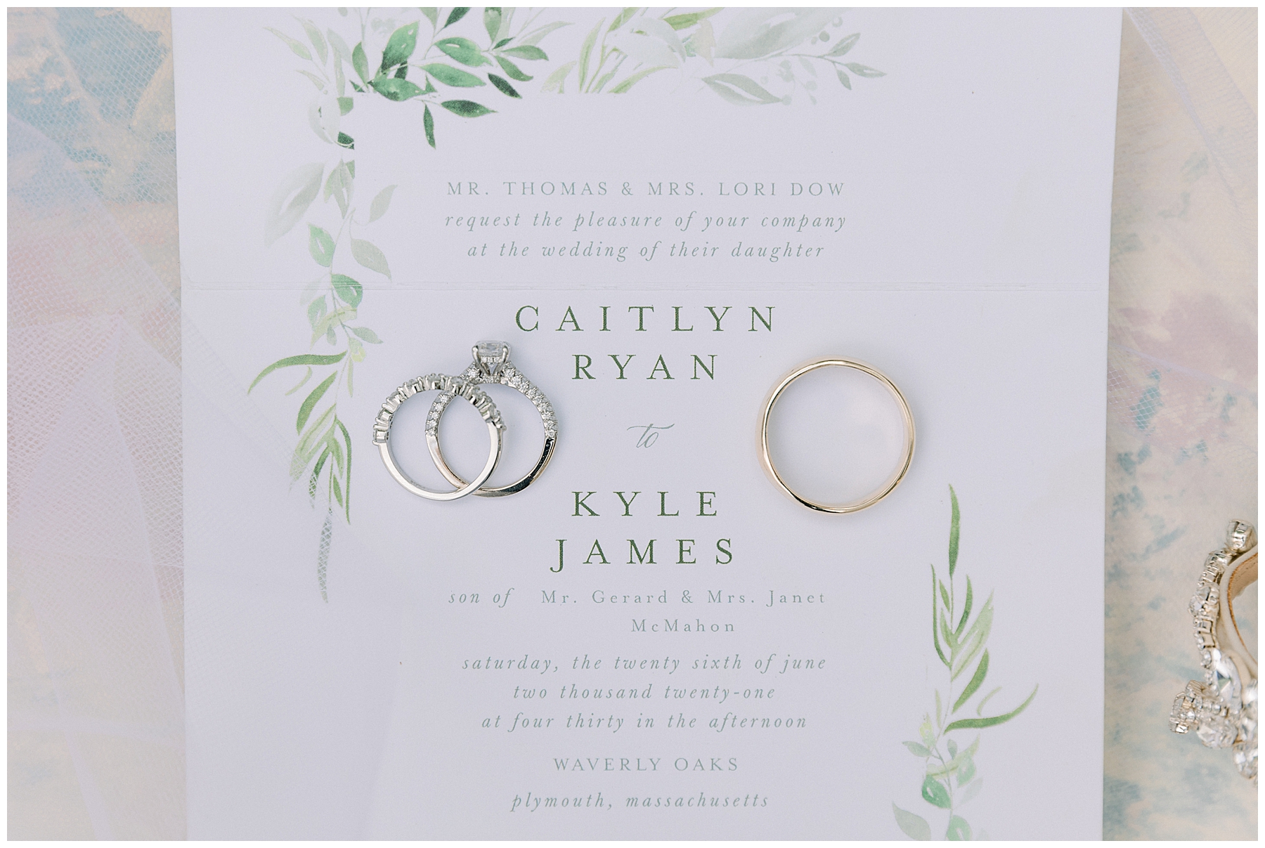 Waverly Oaks Golf Club Wedding invitations and rings