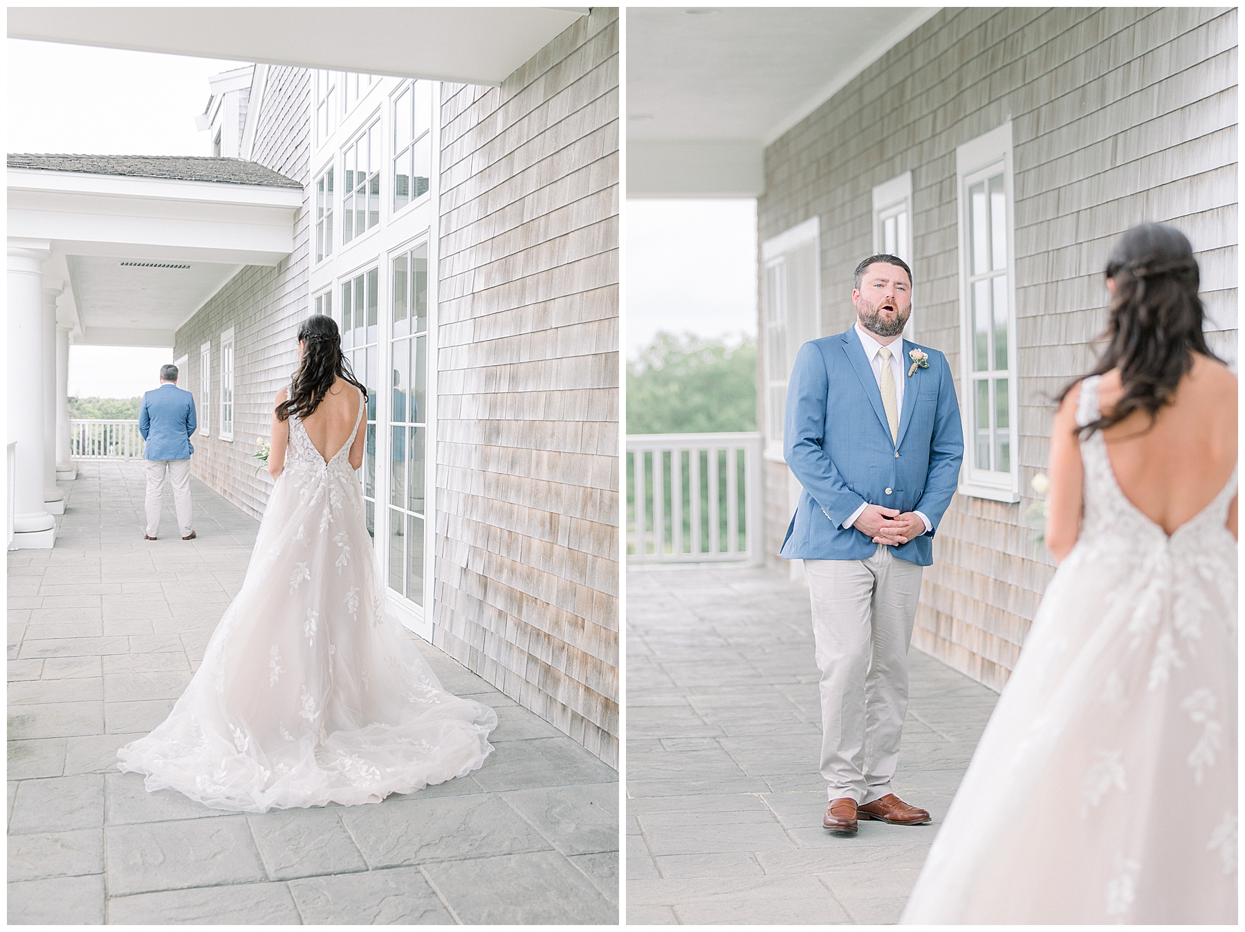 Bride + Groom during first look by bride during first look with bridesmaids by Stephanie Berenson Photography
