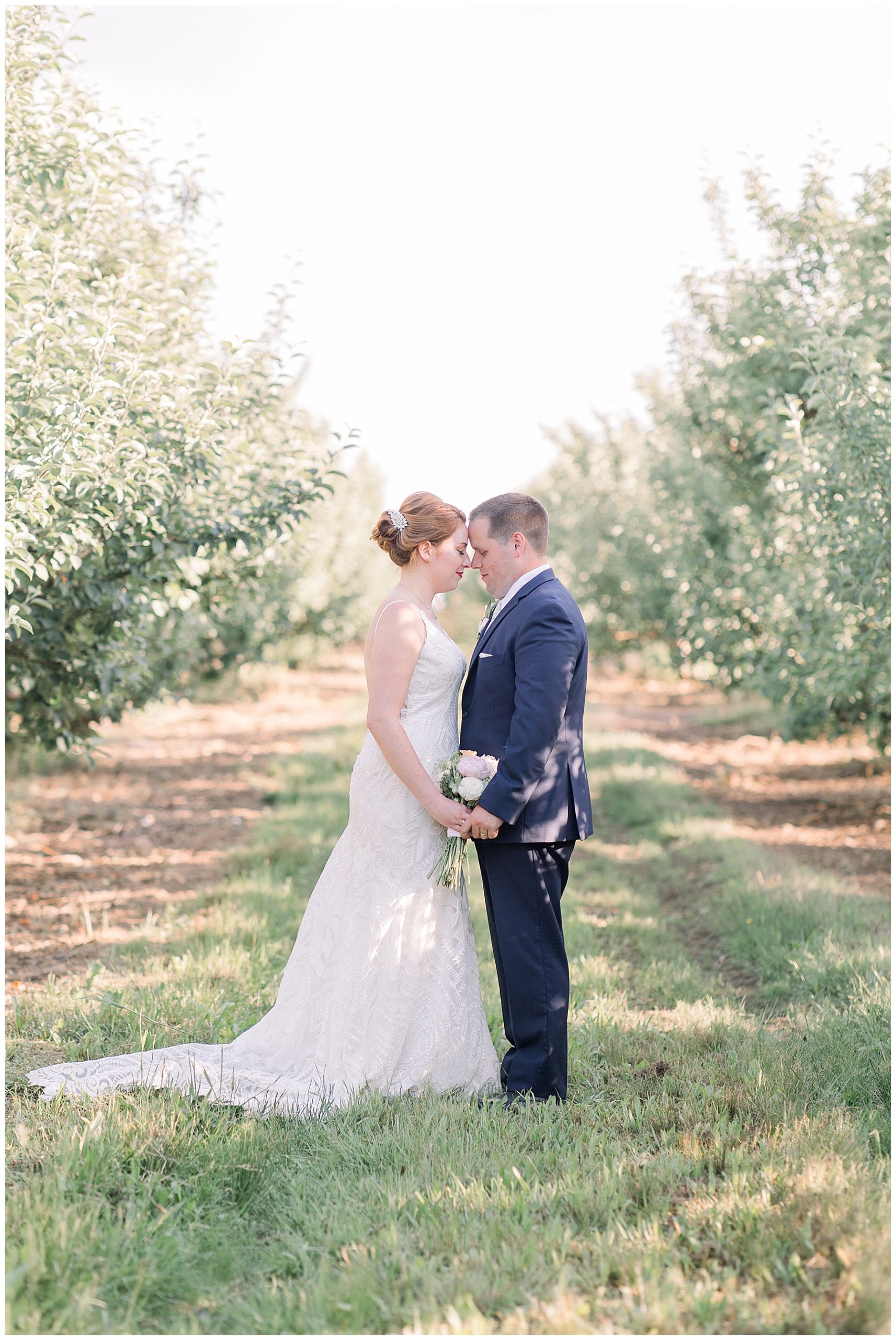 newlyweds pose in orchards in CT