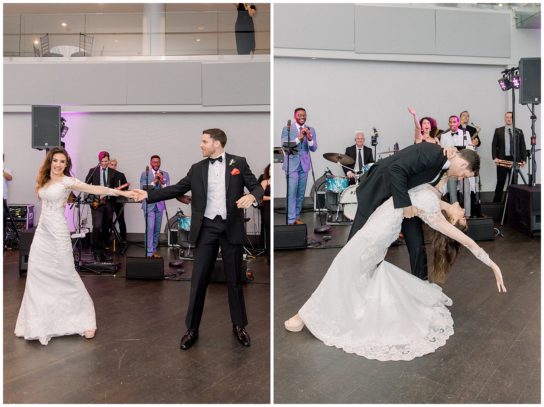 bride + groom dance with wedding guests at the State Room in MA
