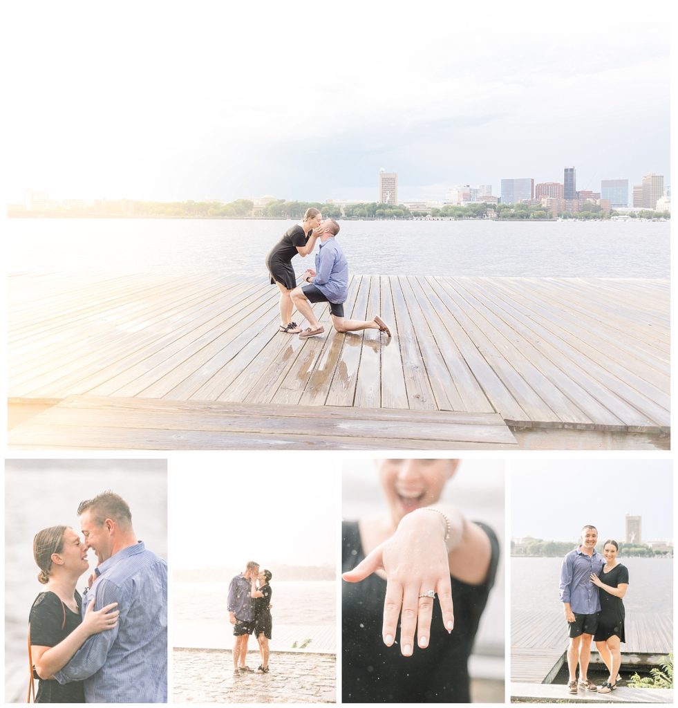 Couple getting engaged on the Boston Esplanade captured by Boston Proposal Photographer