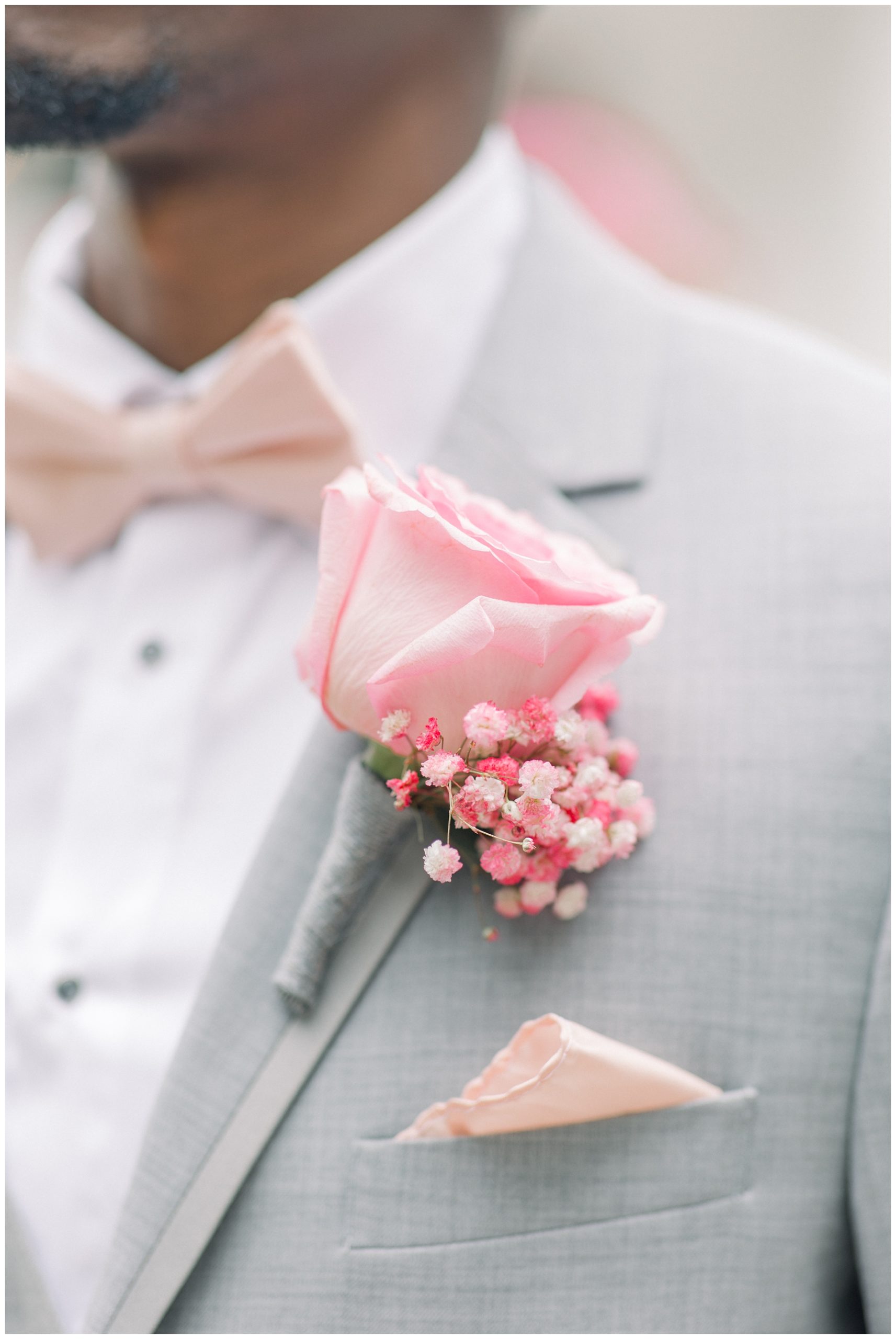 groom's pink boutonniere for MA wedding