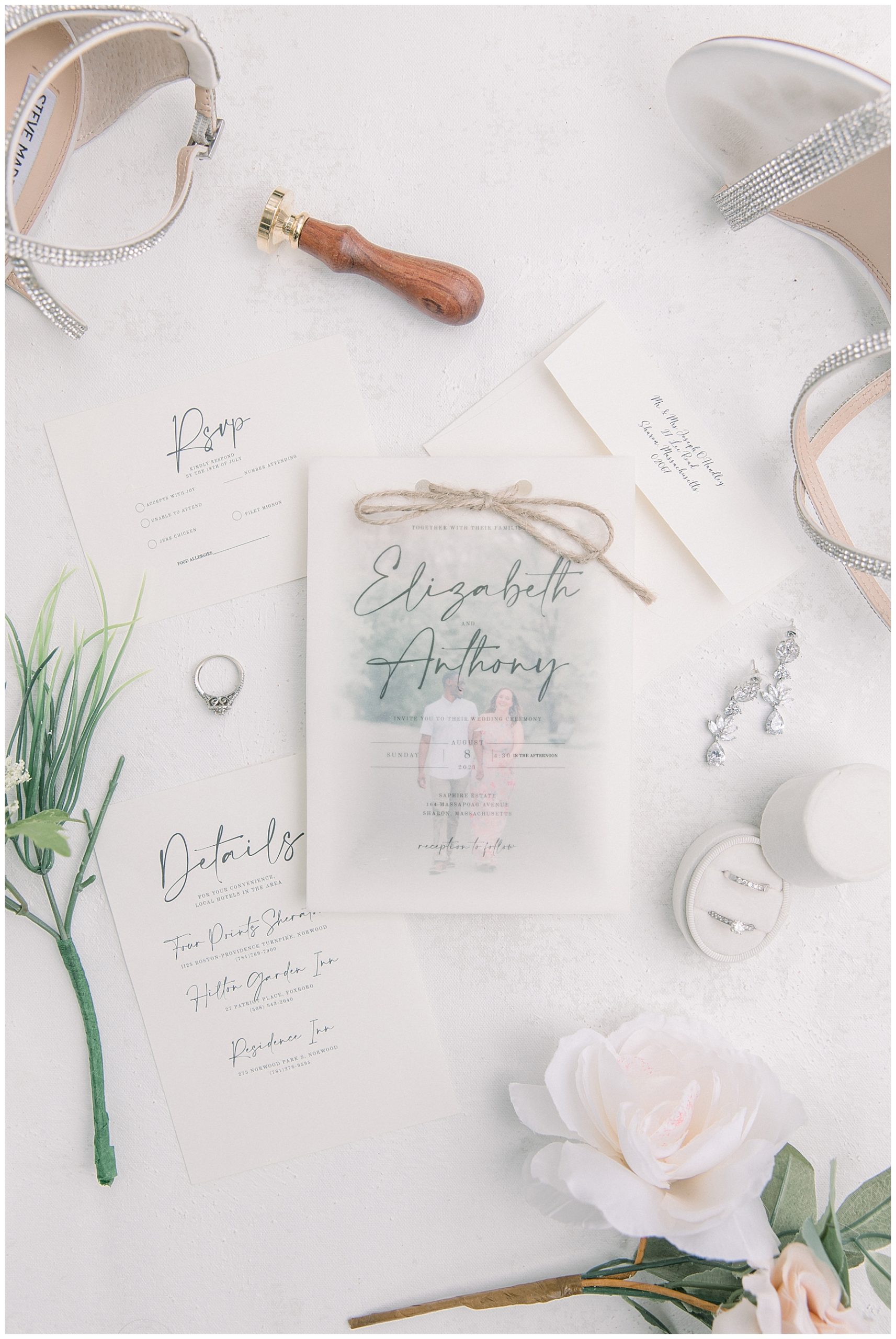 wedding invitations with light green accents