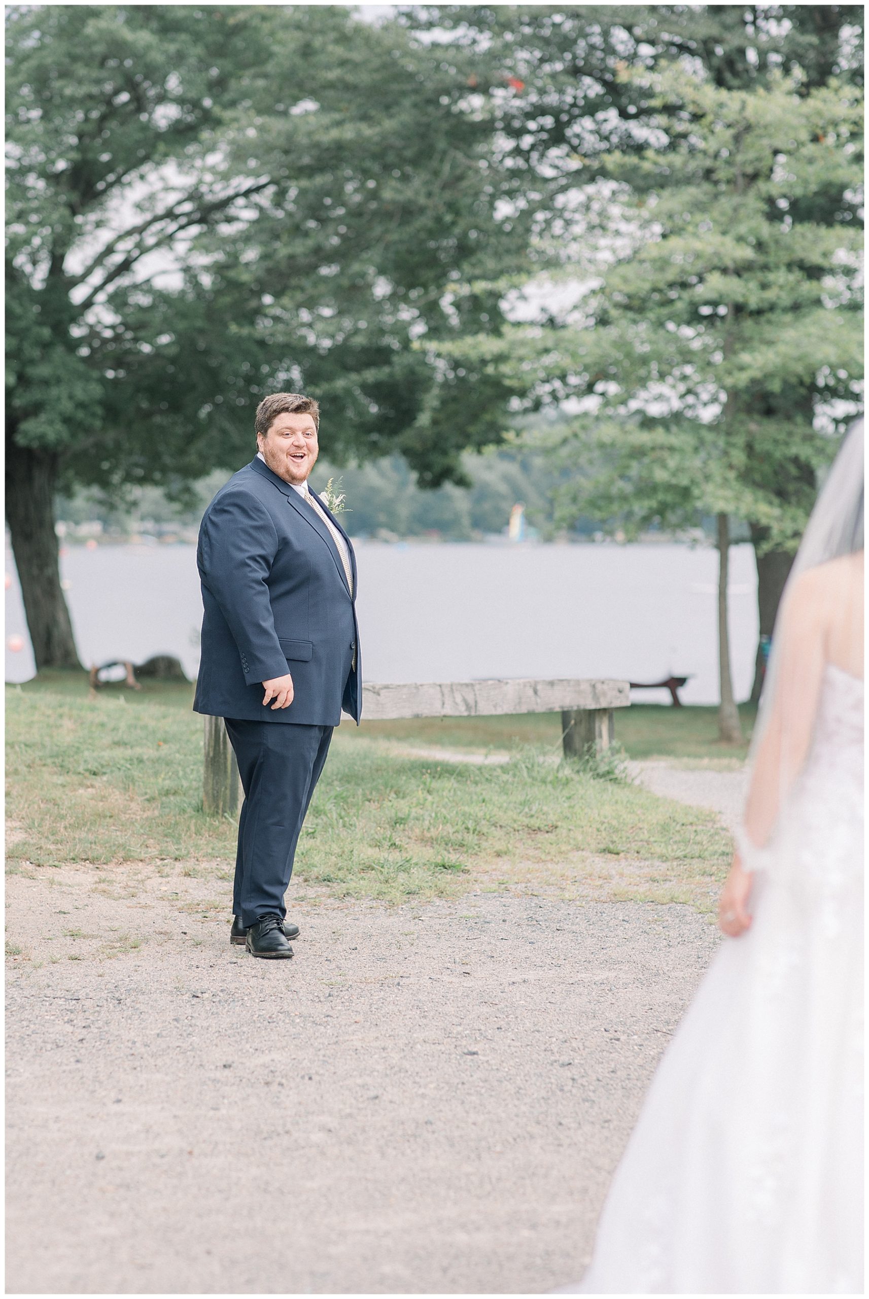 groom sees bride for the first time during first look