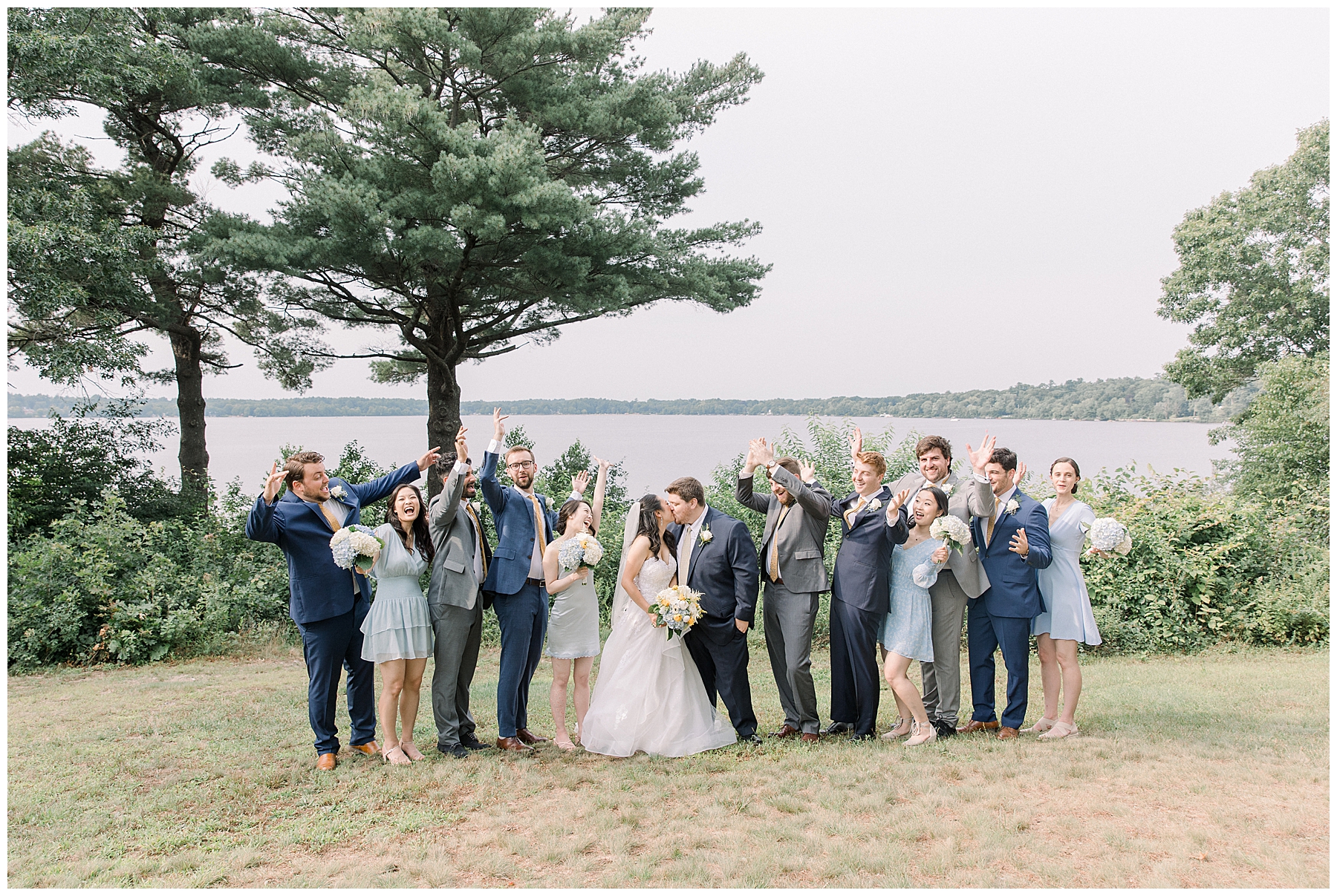 bridal party by the water in sharon MA 