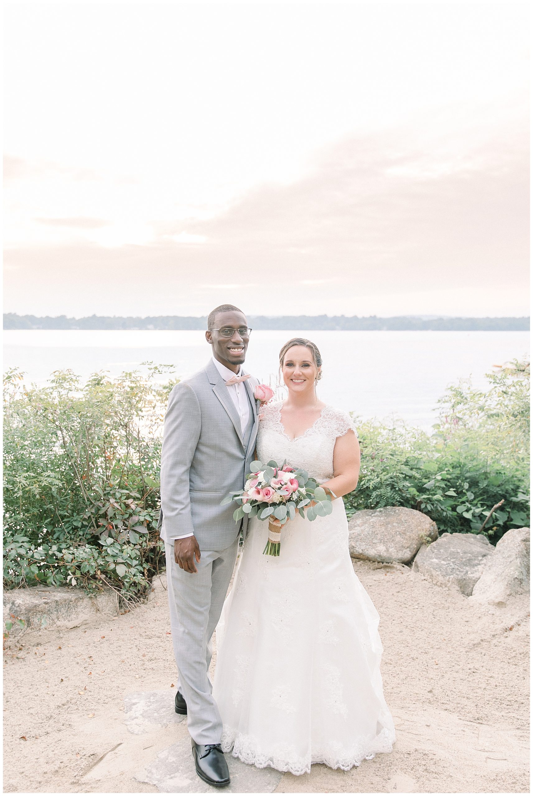 newlyweds by the water in Sharon MA