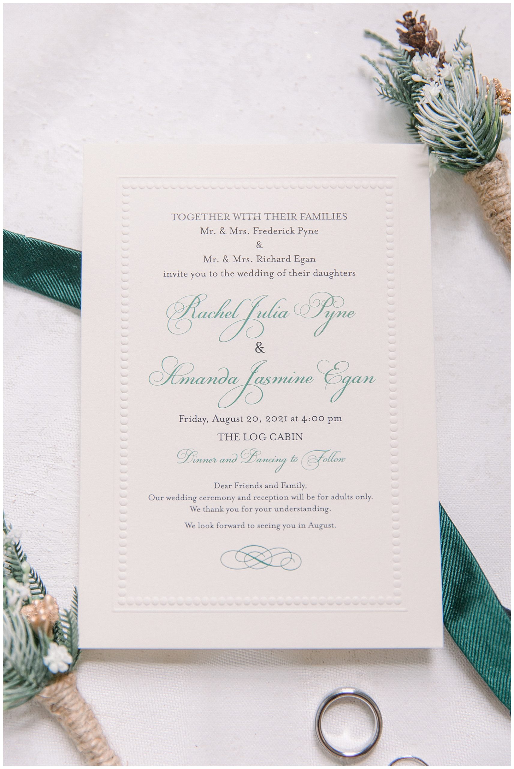 wedding invitations from Rustic Log Cabin Wedding in Holyoke, MA