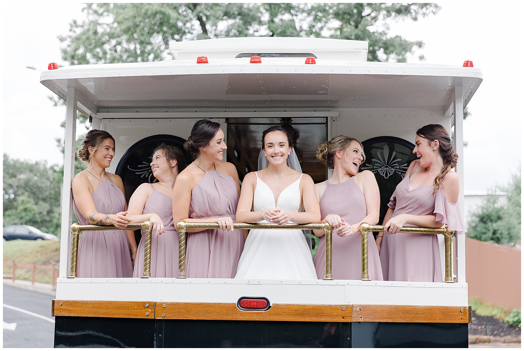 bridesmaids on trolley