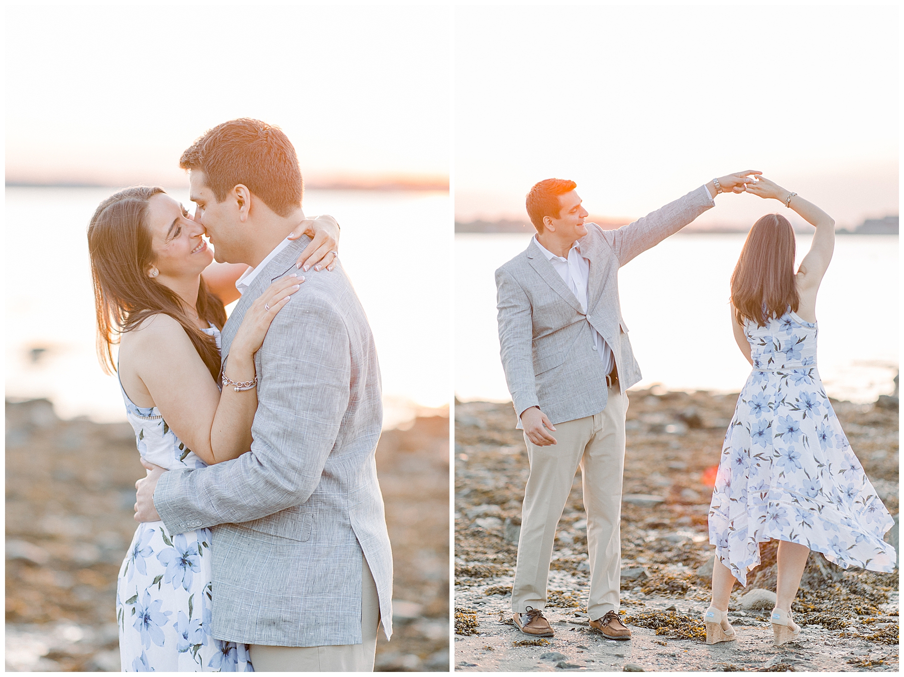 candid moment of engaged couple on Boston MA beach