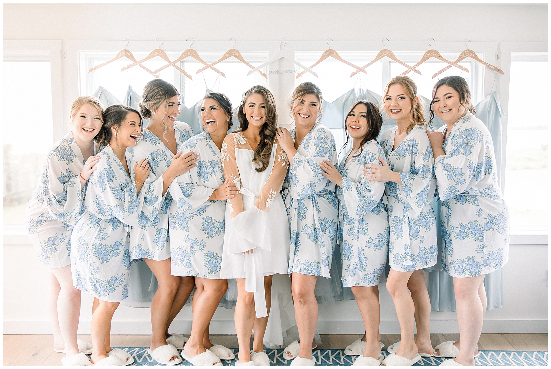bride with bridesmaids in matching robes