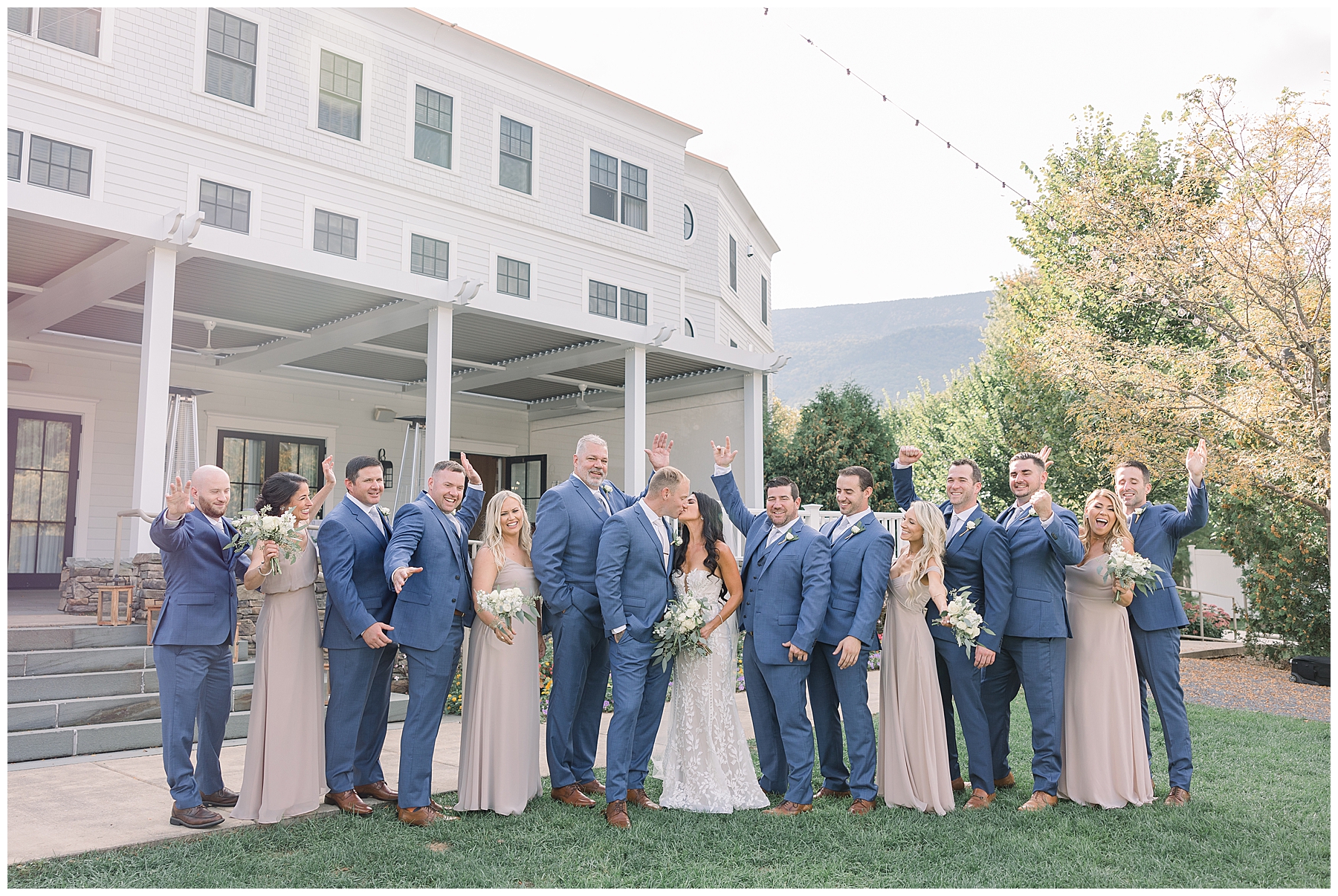 bridal party in front of Kimpton Taconic Hotel in Vermont