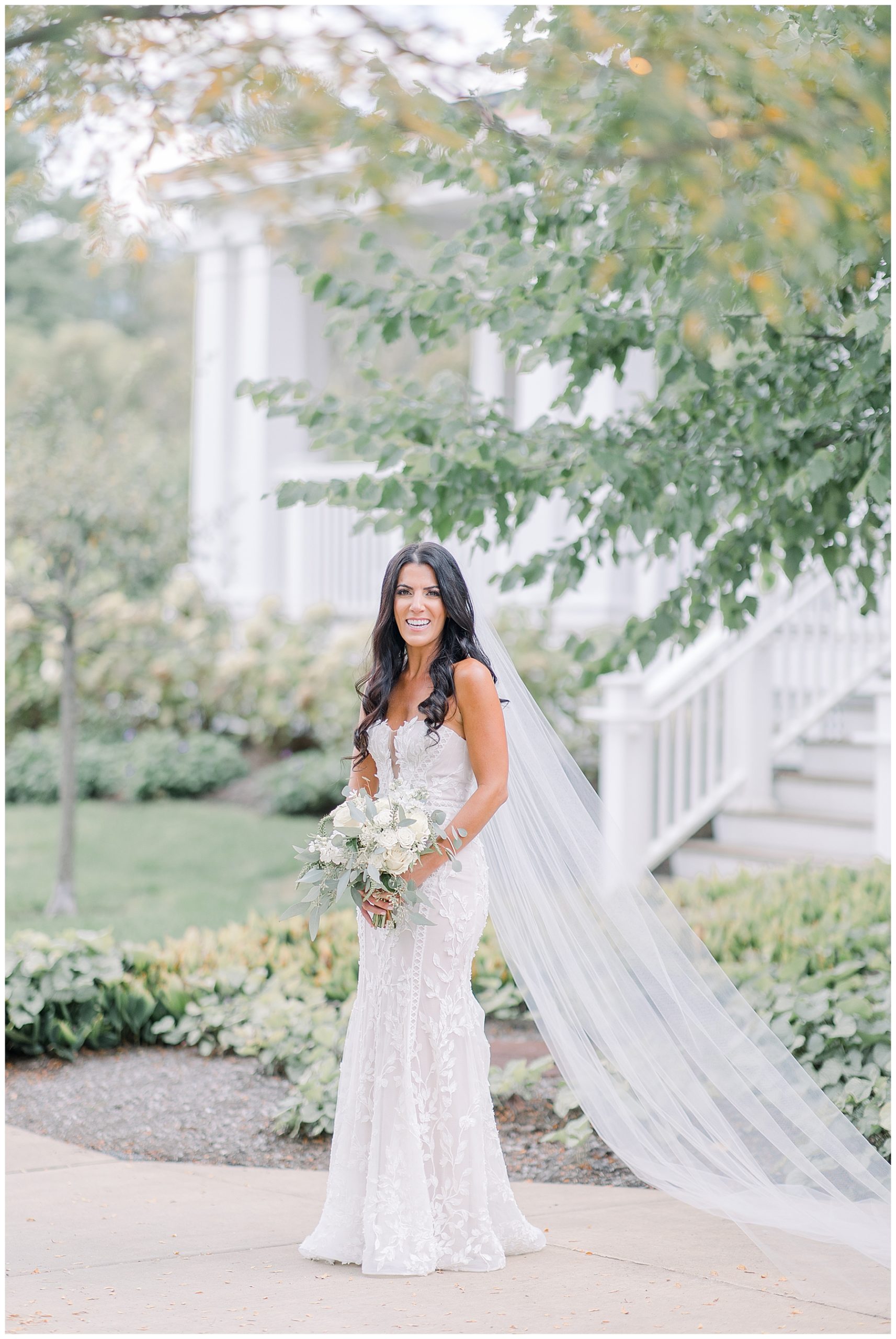 bridal portraits in front of Kimpton Taconic Hotel