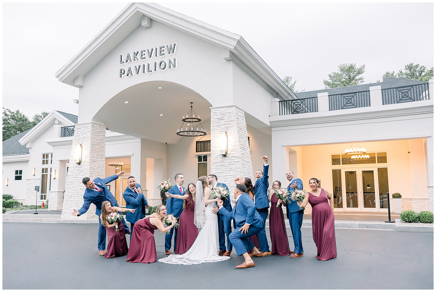 bridal party outside the Lakeview Pavilion in MA
