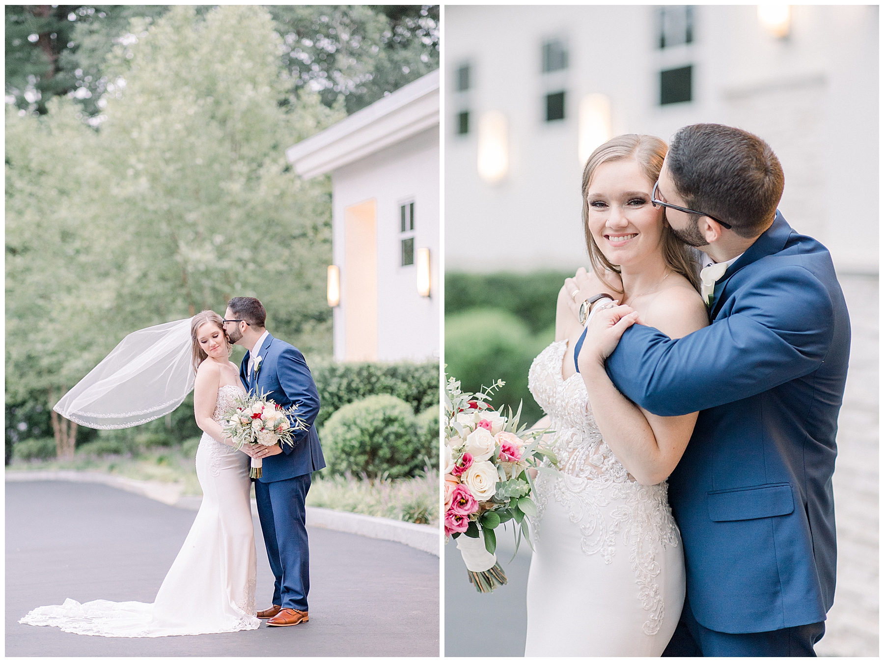 newlyweds kiss after Lakeview Pavilion wedding in MA