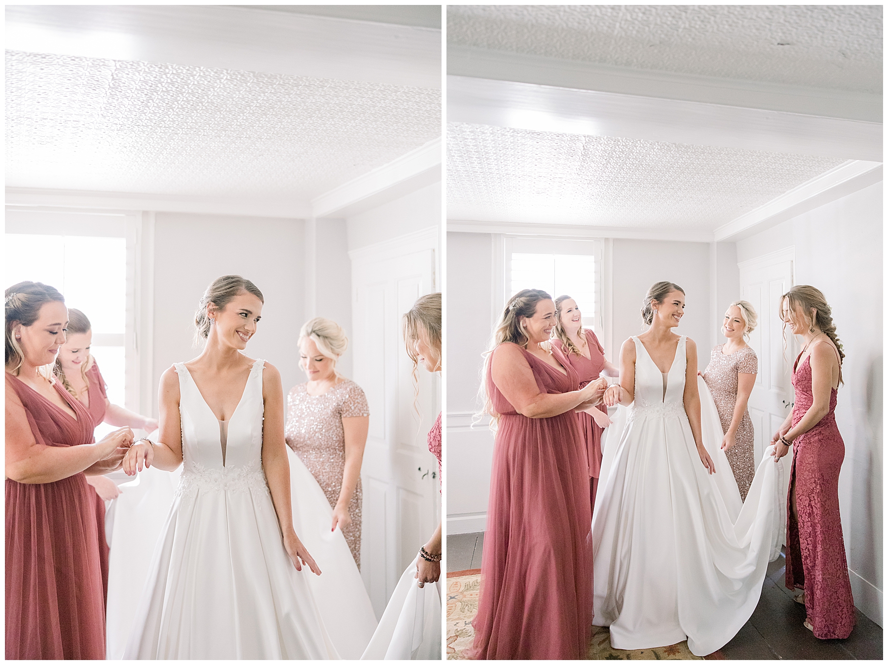 pictures of bride and with bridesmaids getting ready 