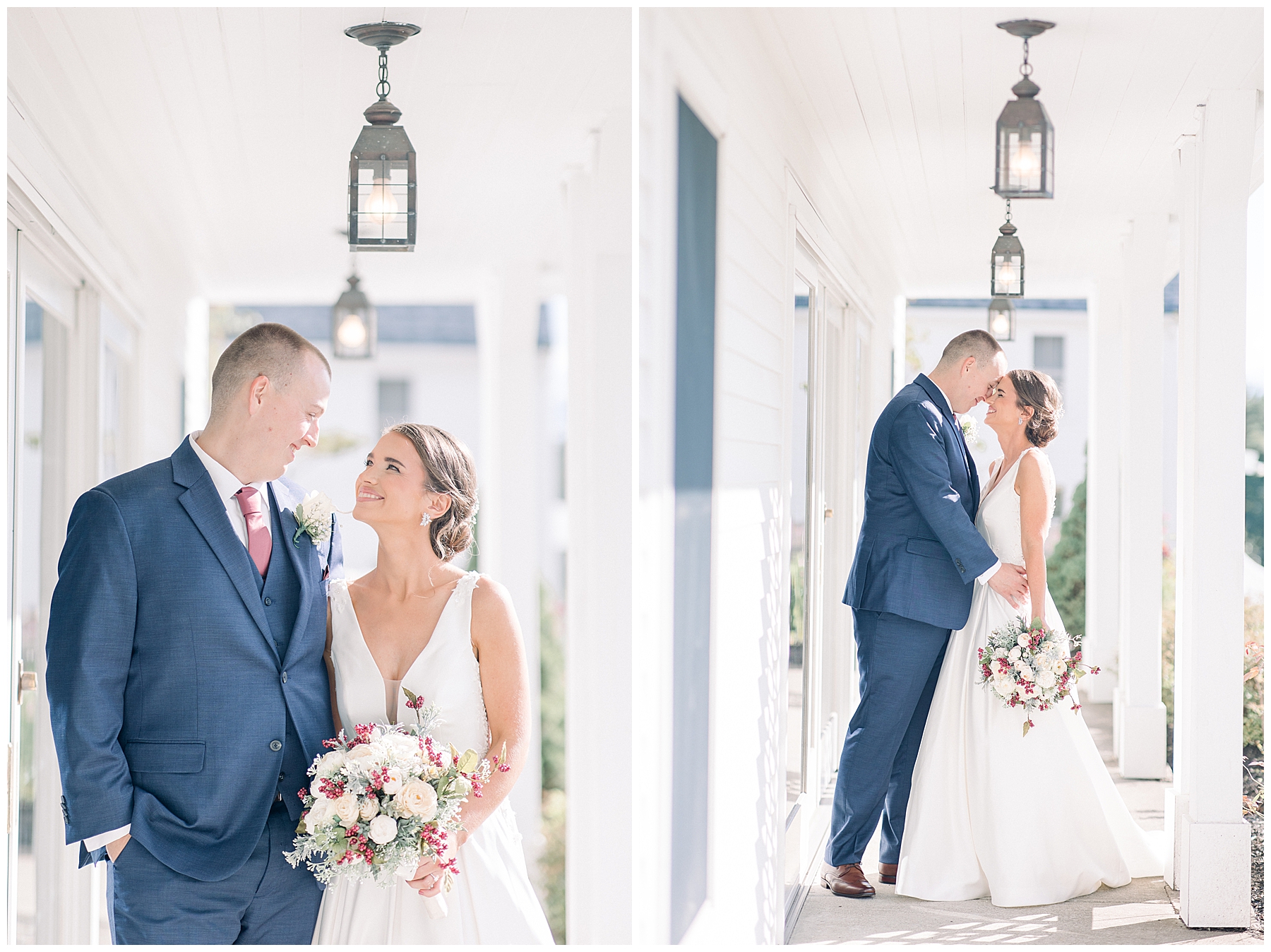 bride and groom kiss during portraits 