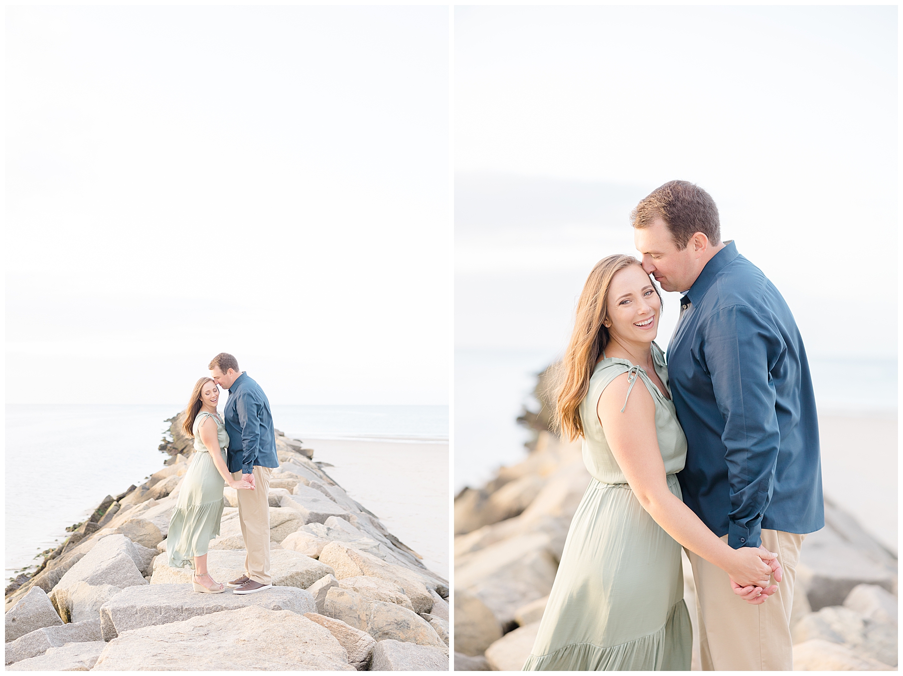 couple on rocky beach of Cape Cod