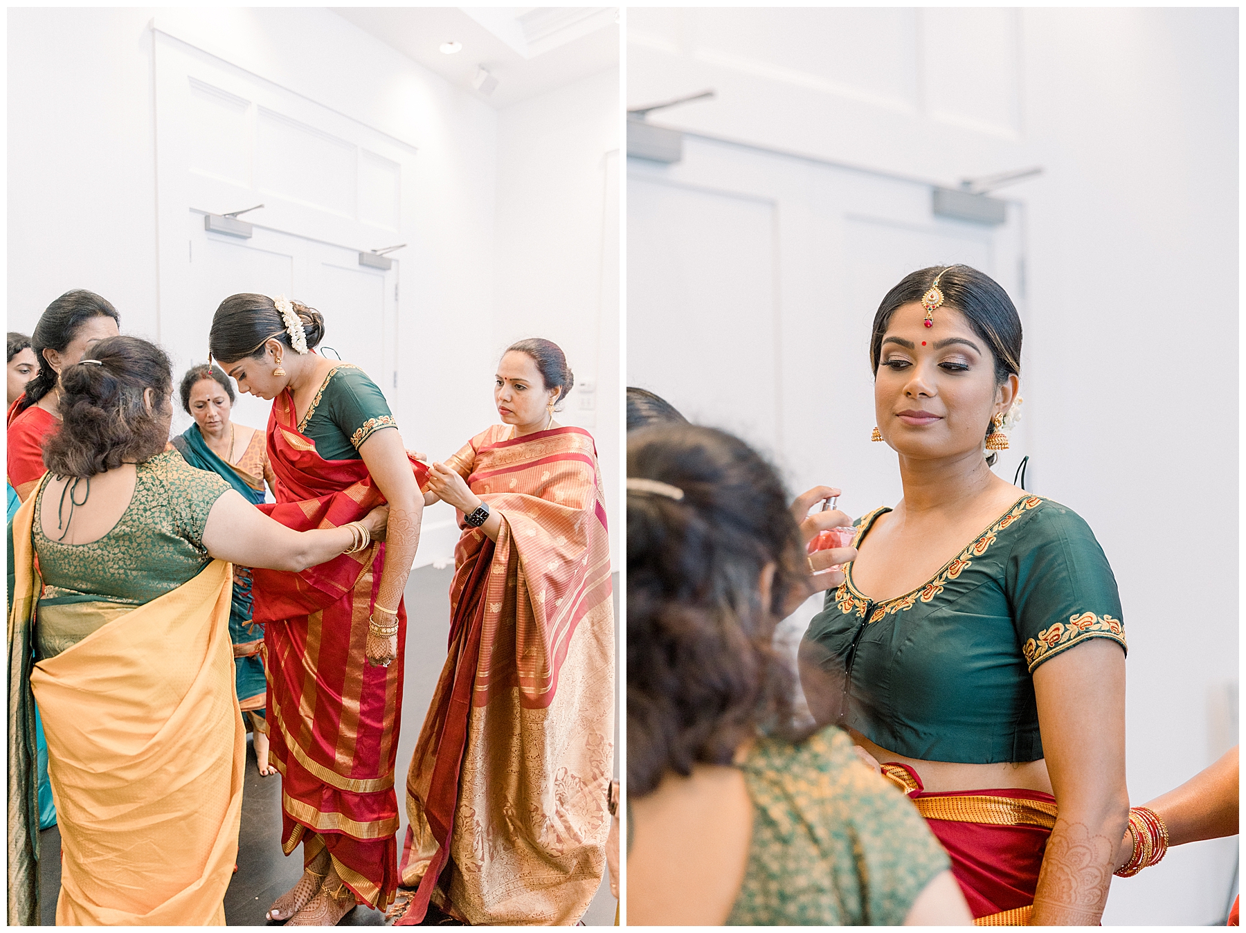 bride getting ready with family members 