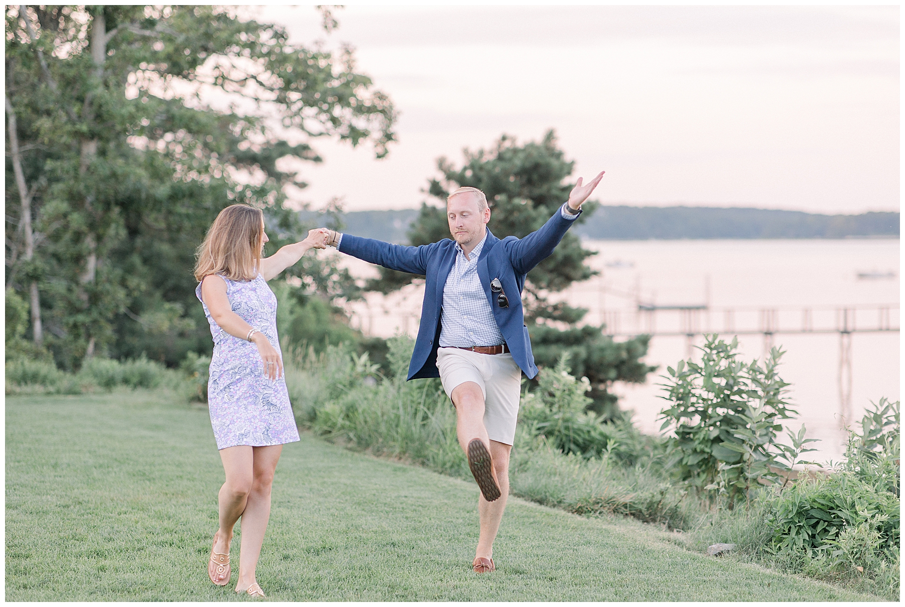 couple having fun and being silly during Cape Cod Engagement session