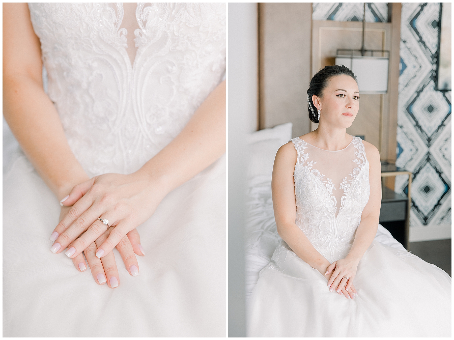 bride sitting down in bridal suite