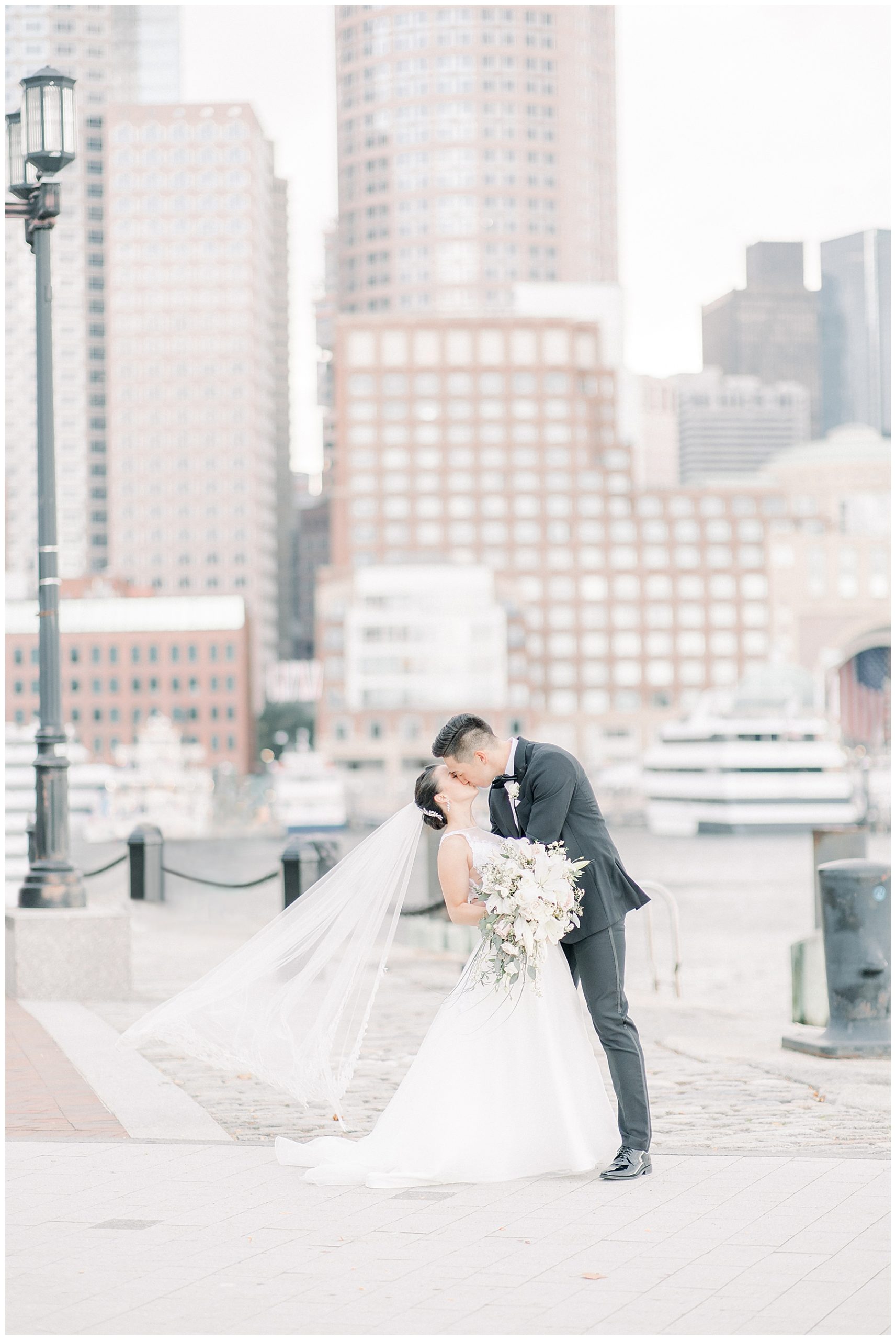 Boston newlyweds kiss