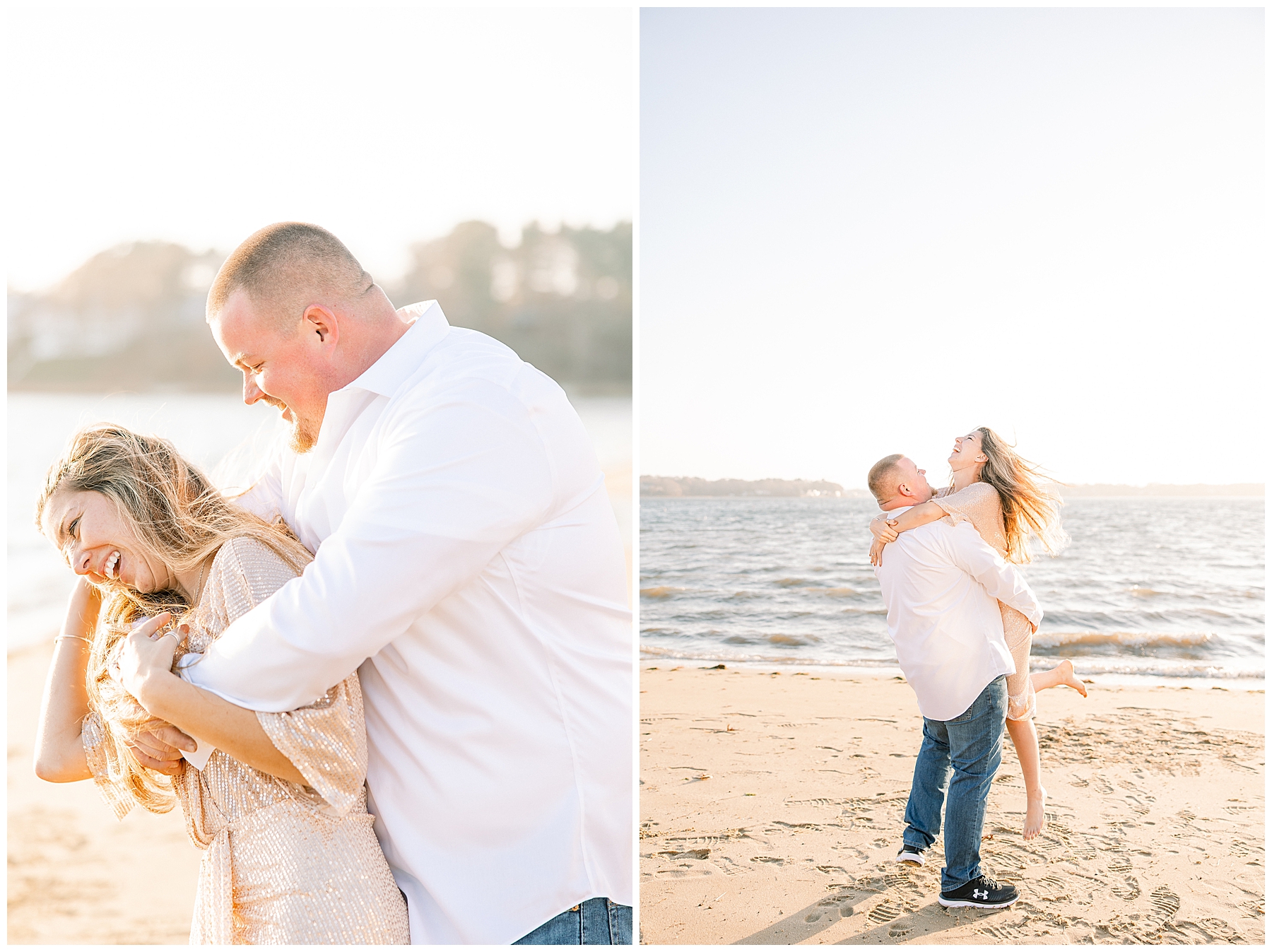 couple share laughs during Cape Cod Beach Engagement Session