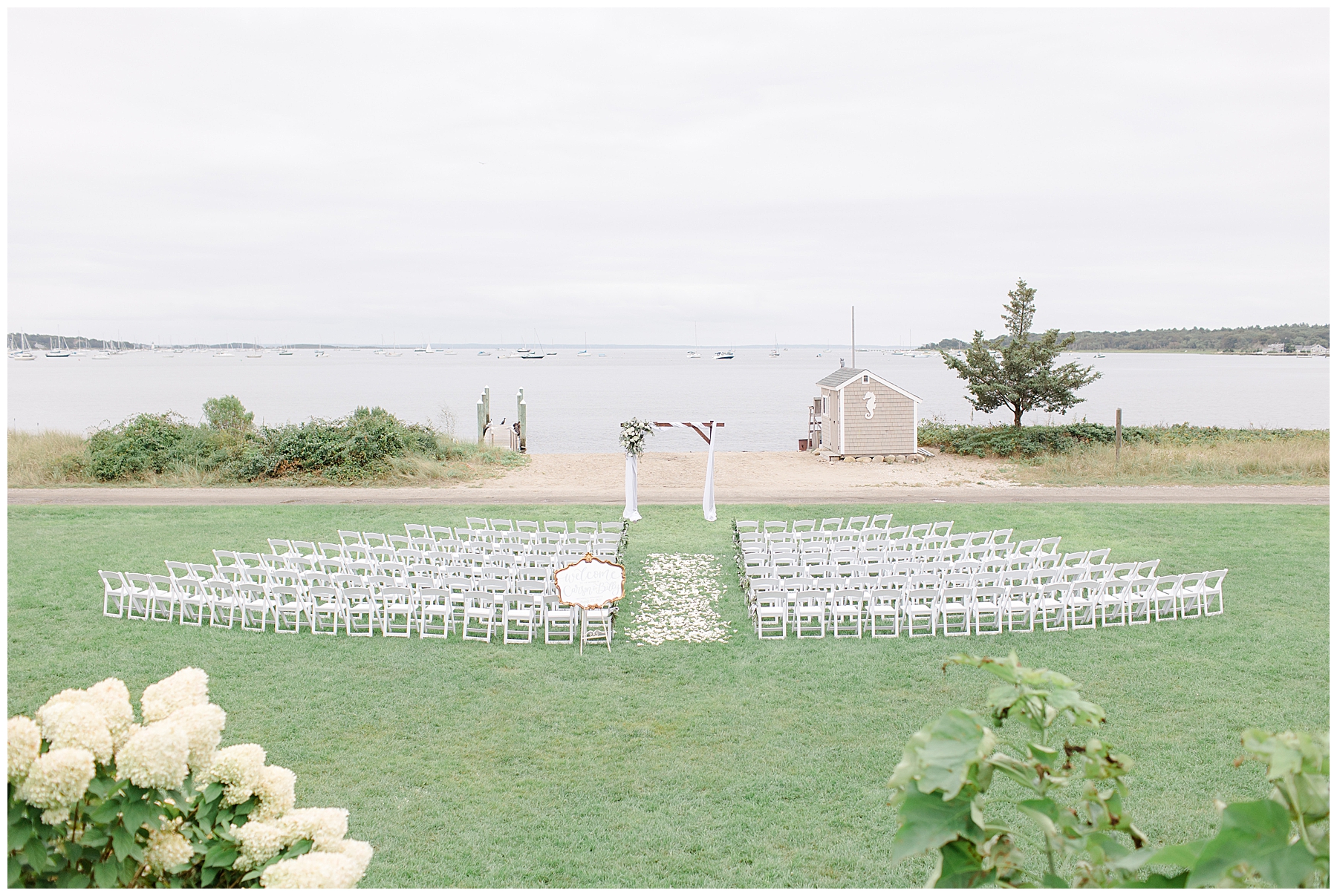 outdoor waterfront wedding ceremony at Shining Tides
