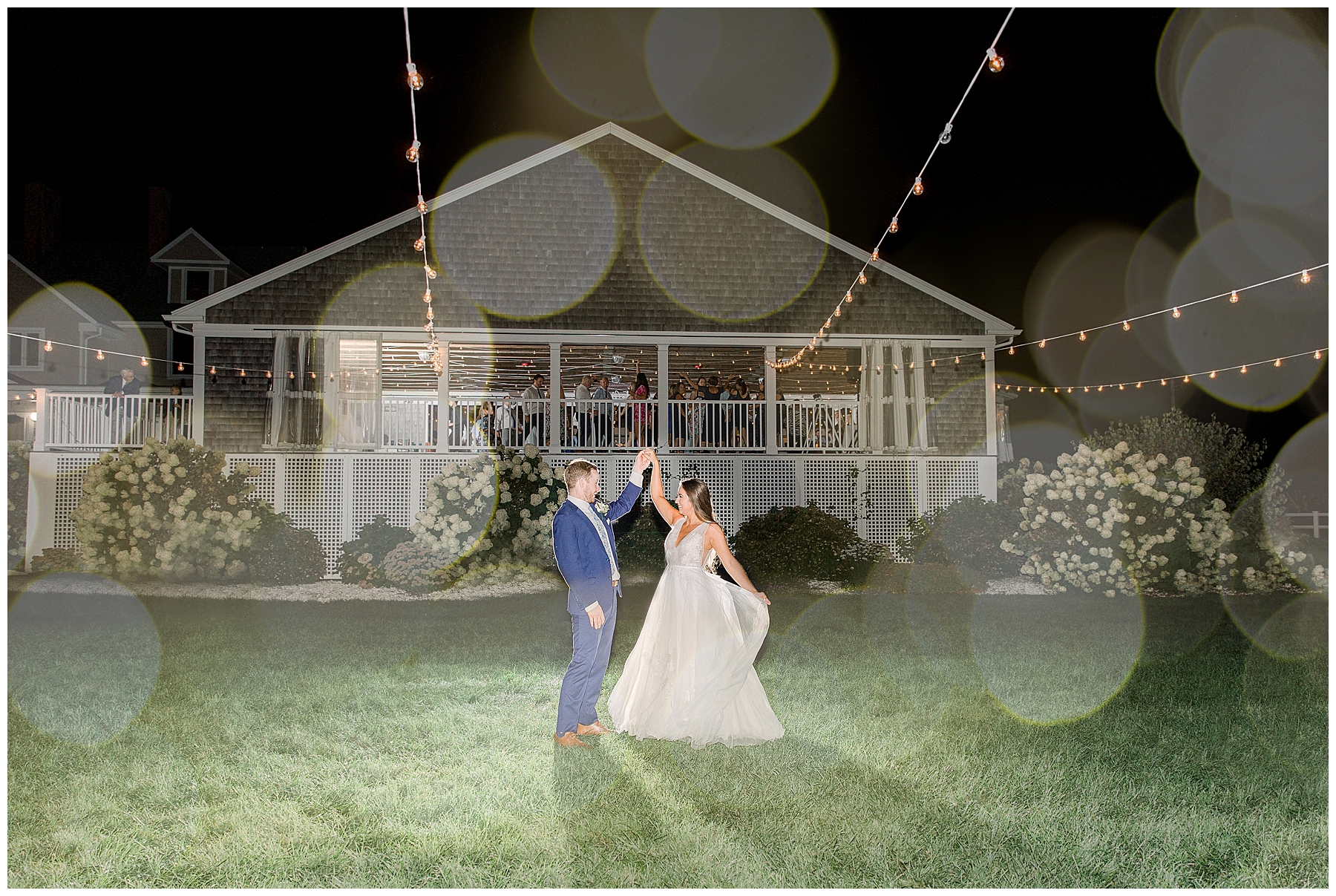 bride and groom dancing on the grounds of Shining tides - a  Top 10 Massachusetts wedding venue