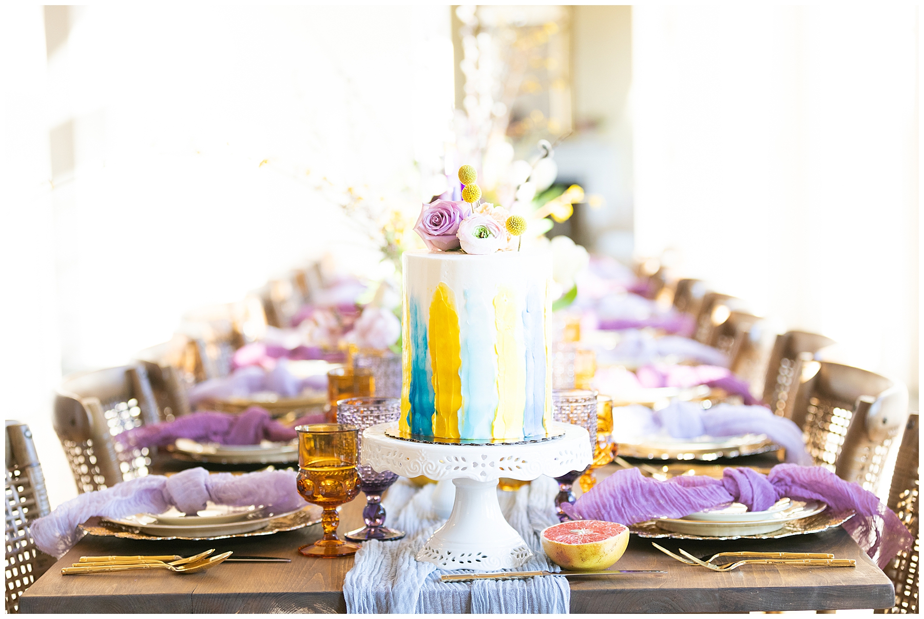 wedding cake and table setting at Ct wedding