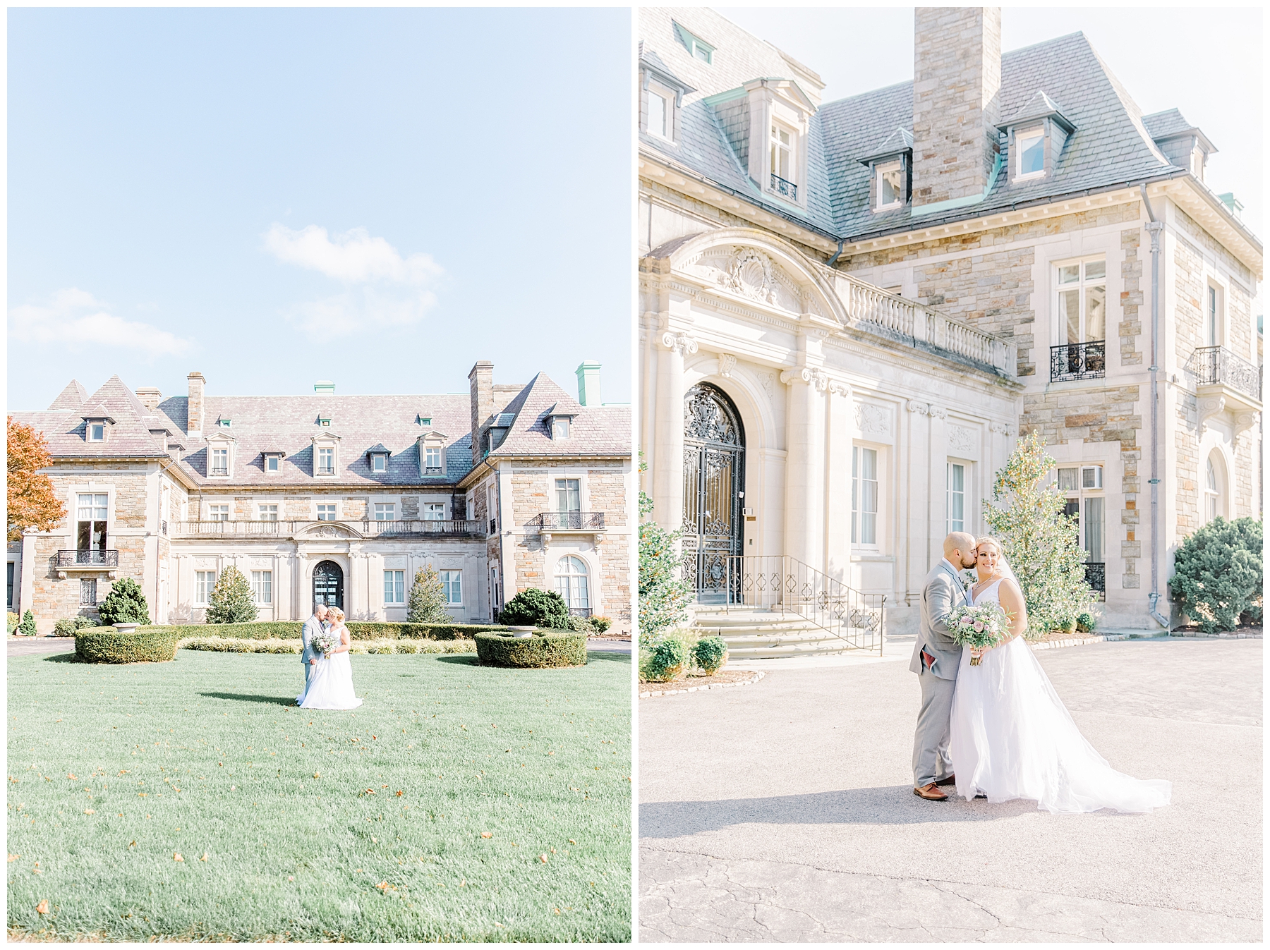Newport wedding Photographer captures newlyweds in front of Aldrich Mansion