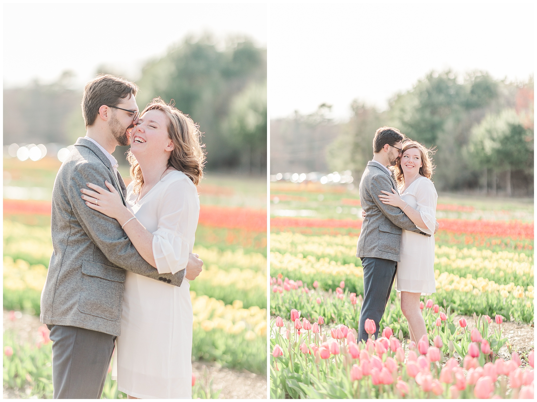 springtime engagement session in a field of tulips