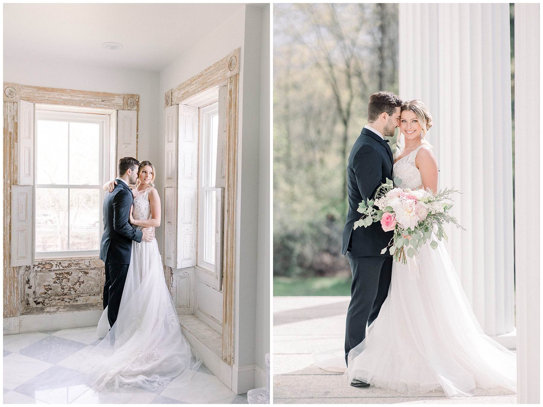 bride and groom portraits on porch 