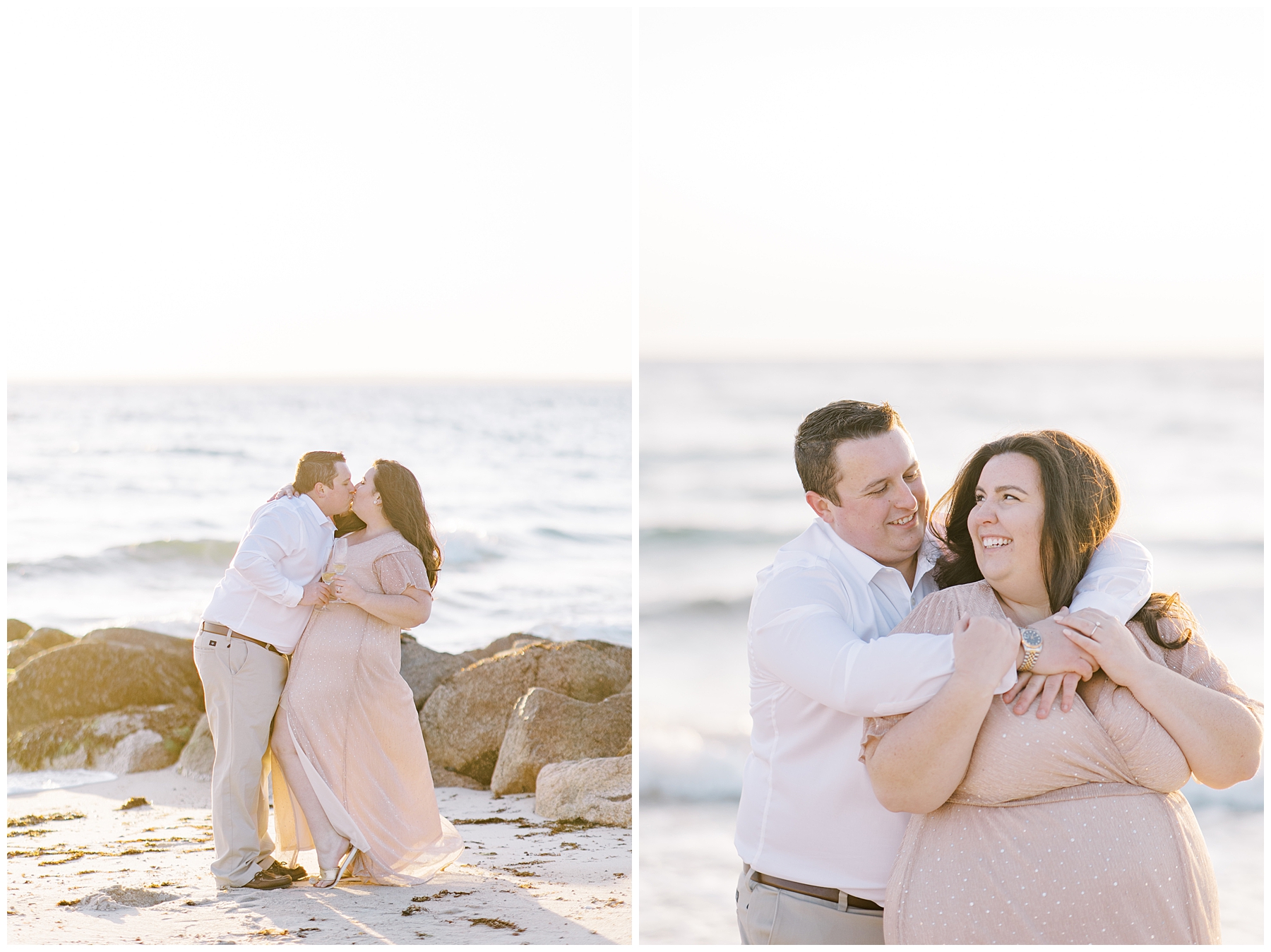 man hugs fiance on the beach in Cape Cod

