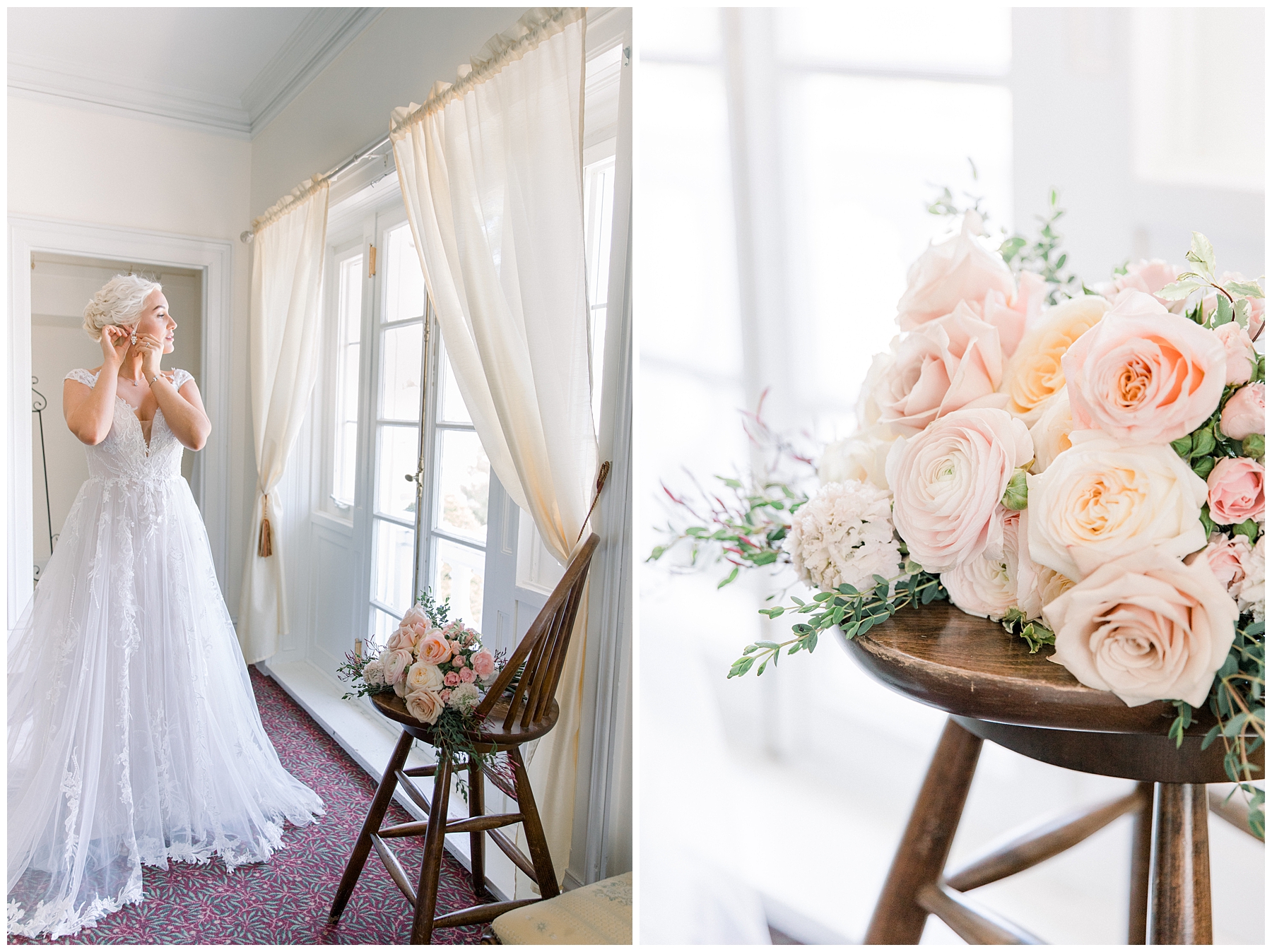 Bride and flower details from Tupper Manor Wedding | A Romantic Modern European Inspired Wedding Editorial
