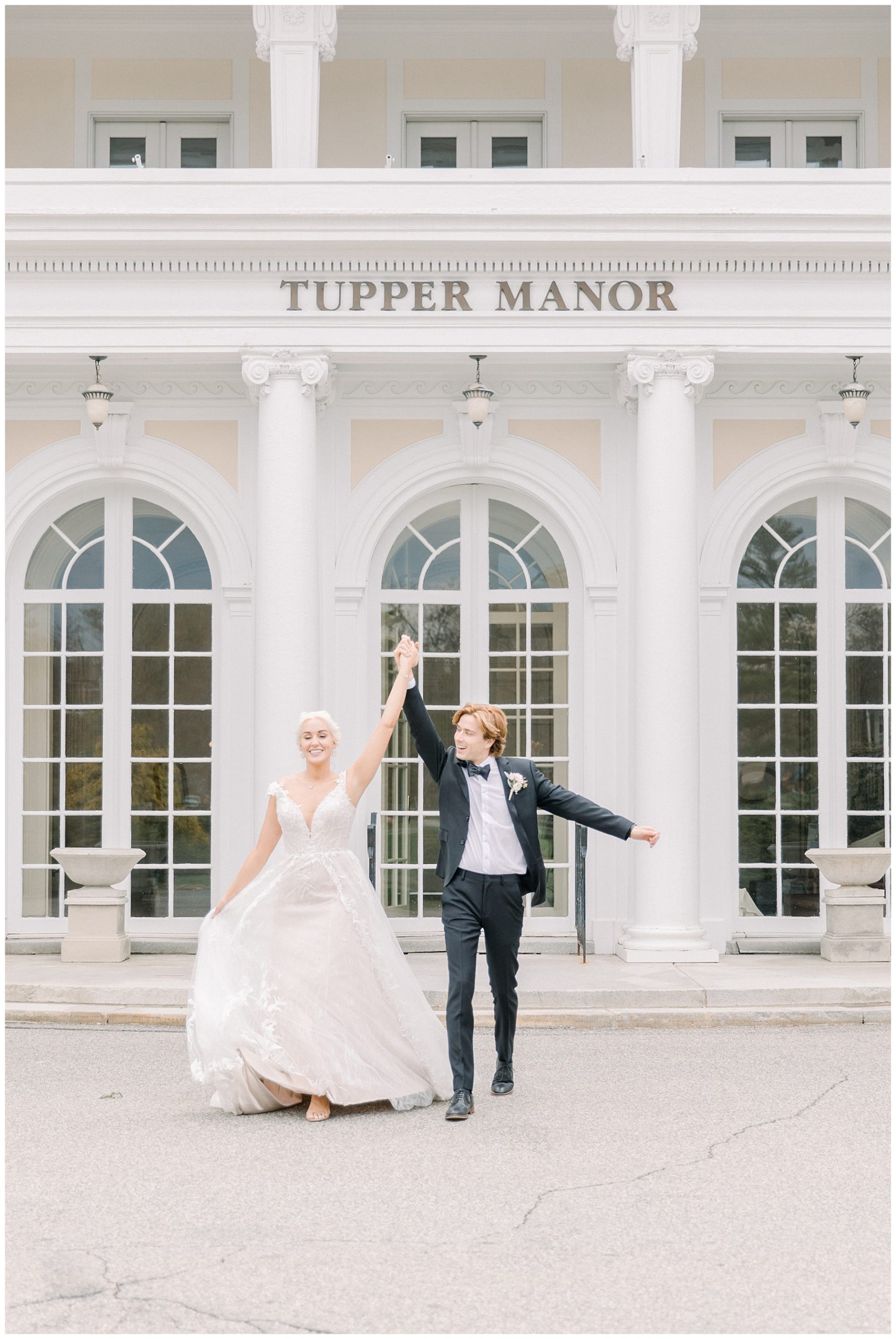 Couple celebrate outside Tupper Manor
