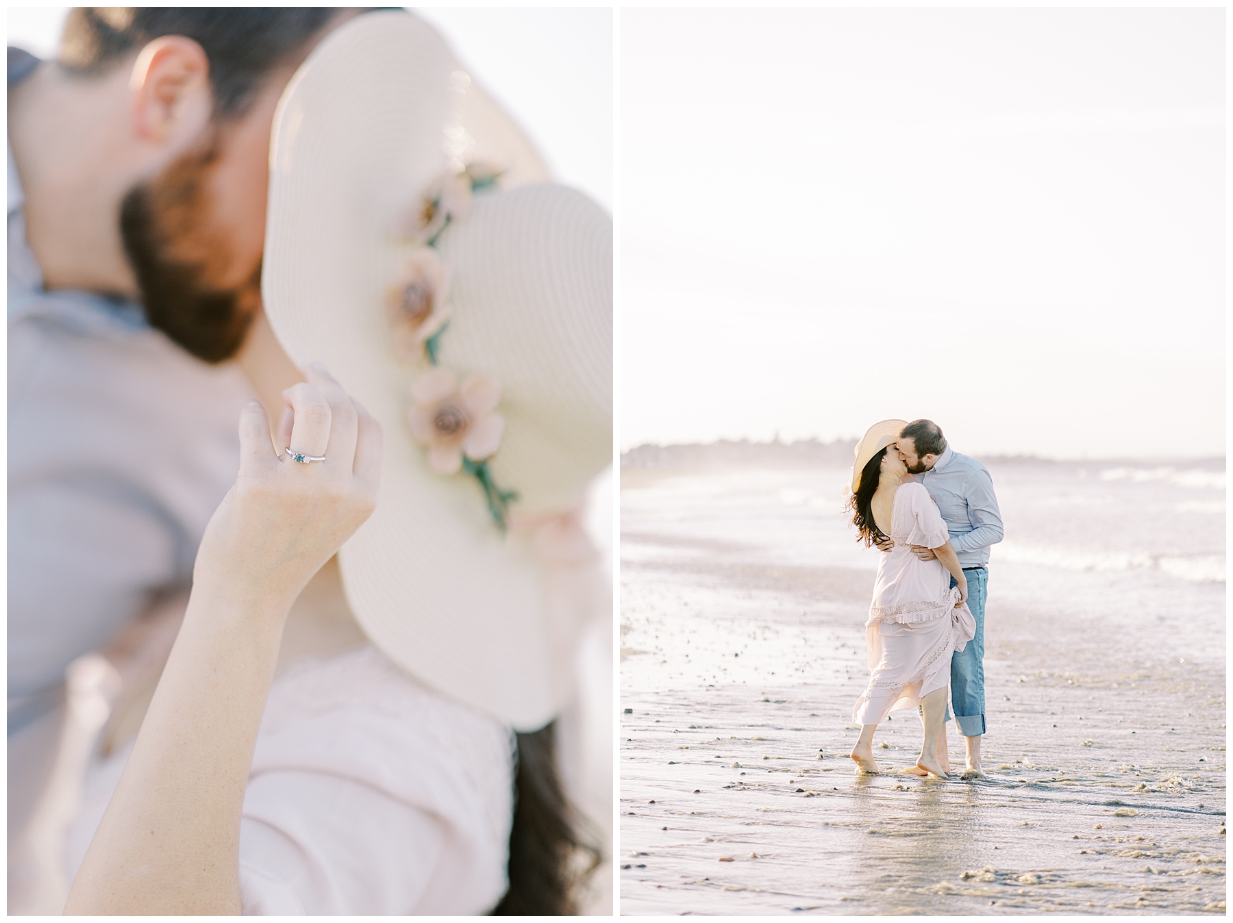 romantic moment between engaged couple at Nantasket Beach Engagement Session 