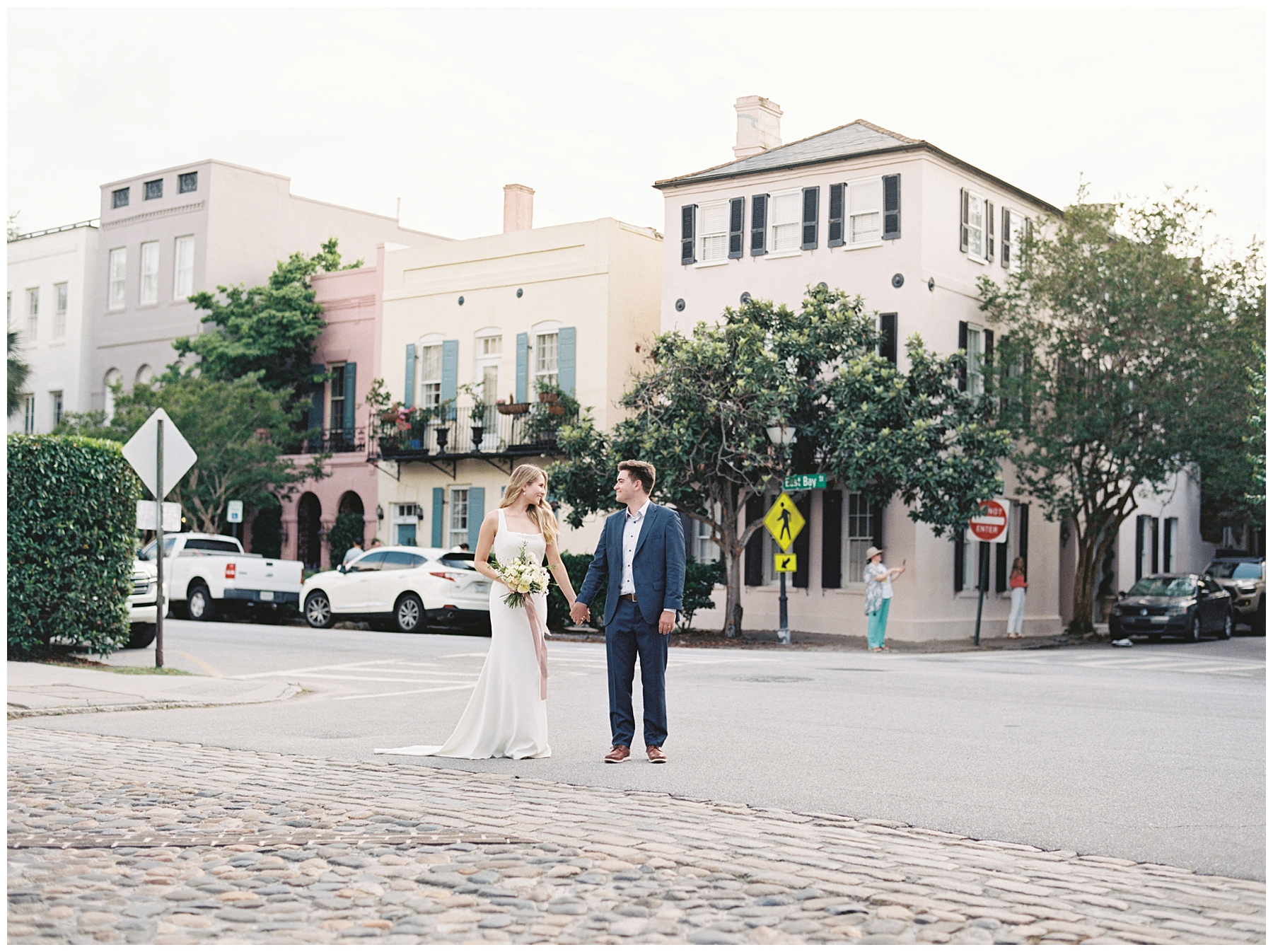 newlyweds cross the street in SC 