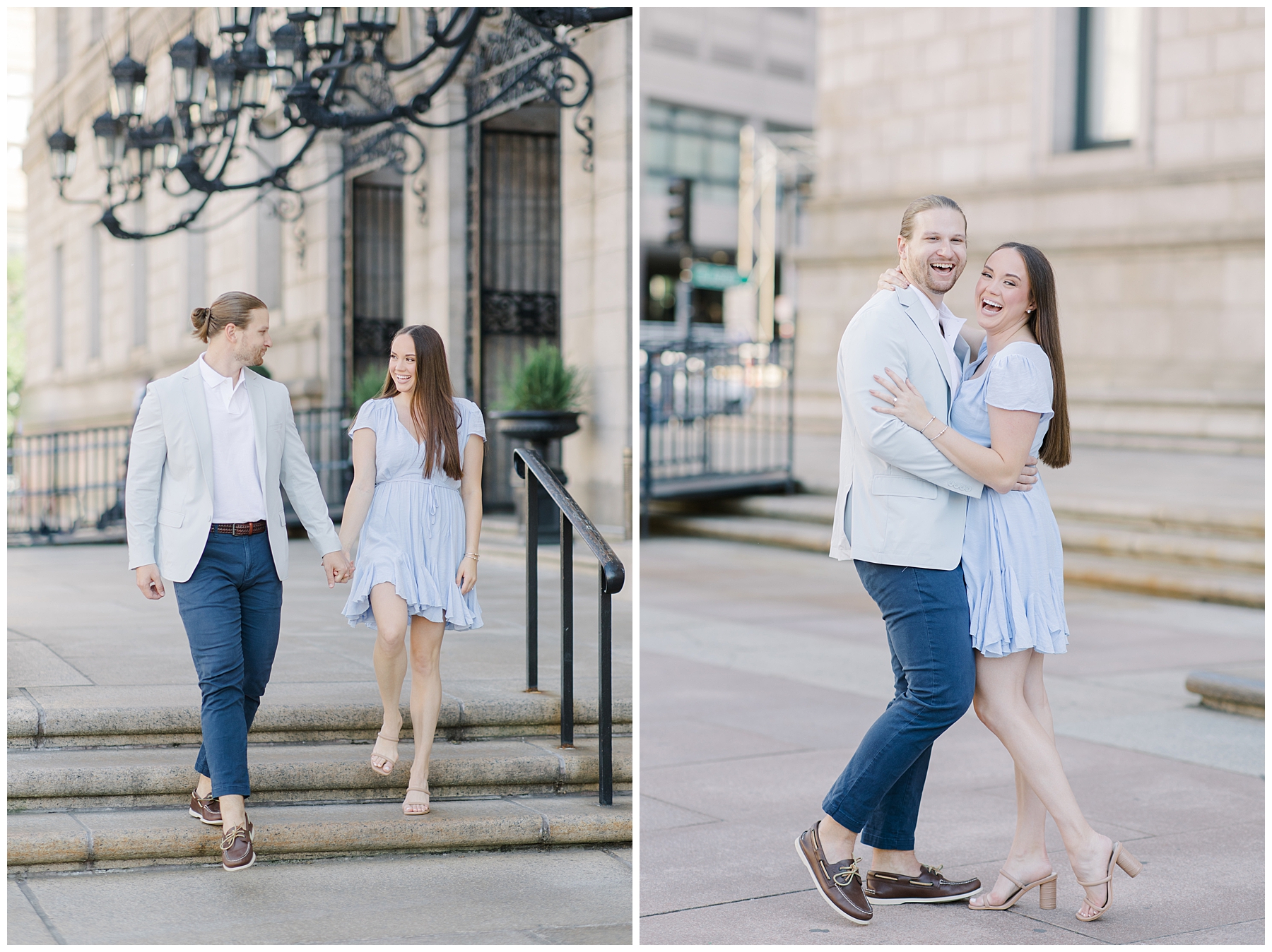 engaged couple in front of building in  Boston