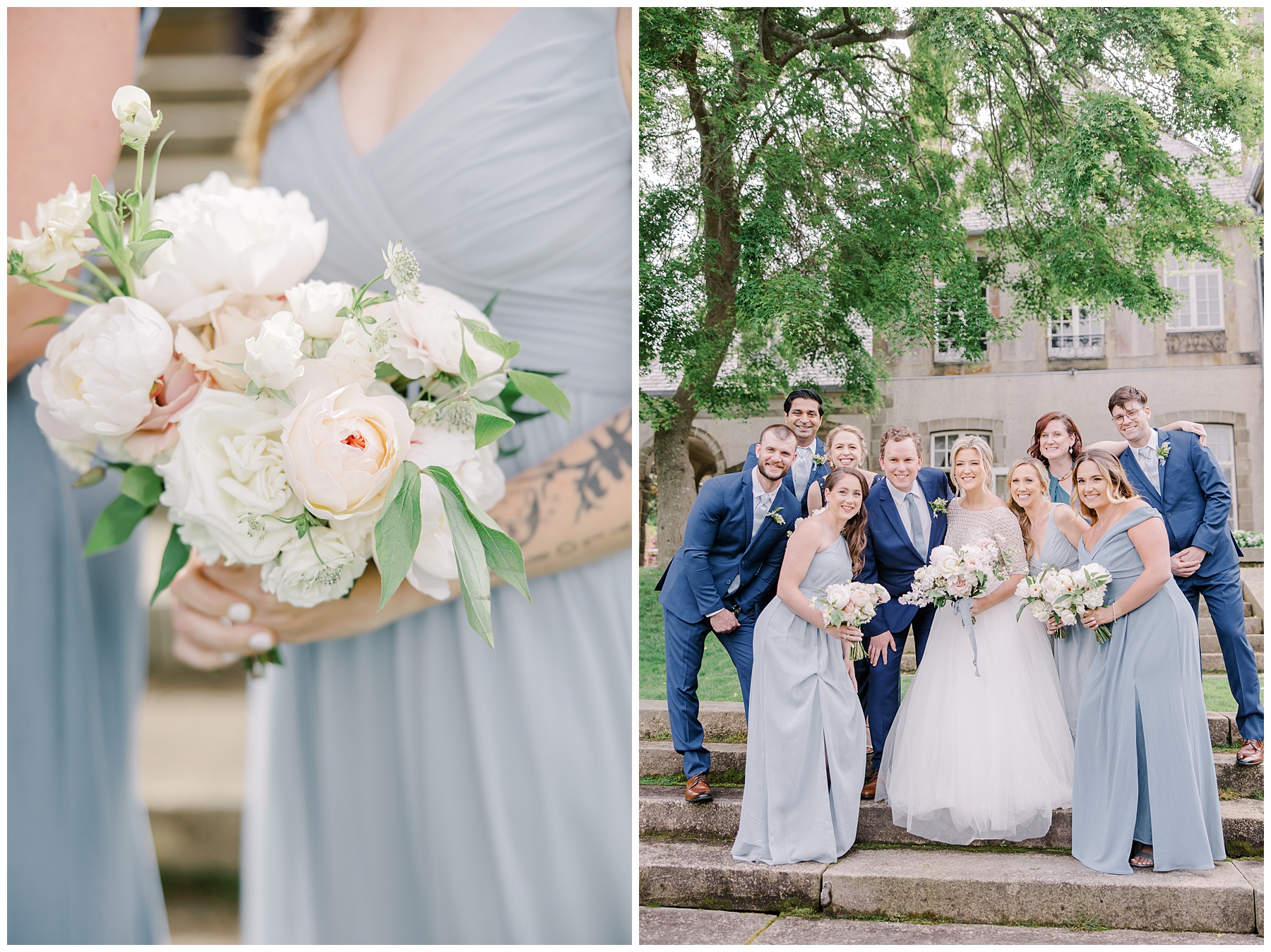 timeless wedding florals of bridal party 