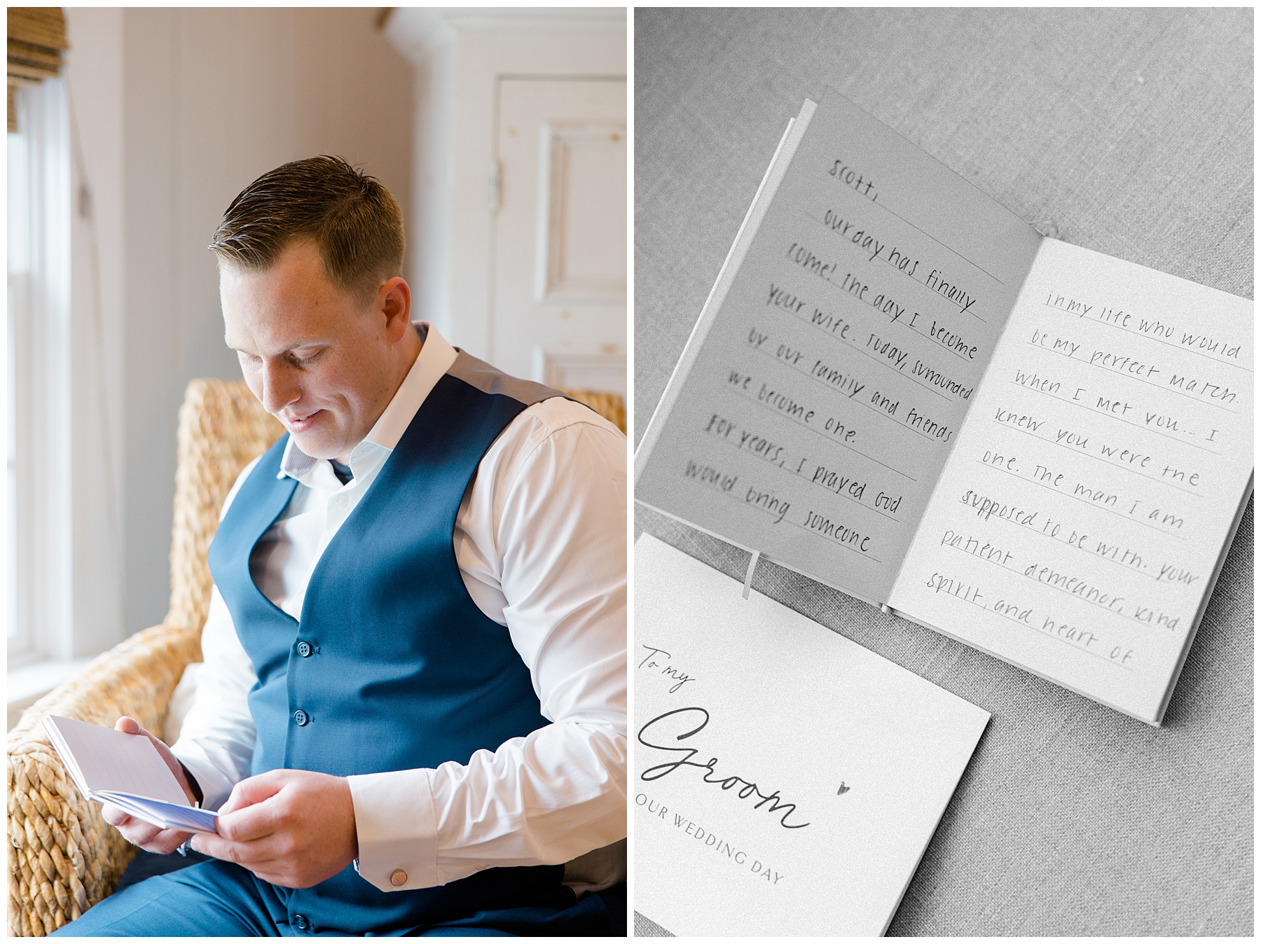 groom reading letter from bride