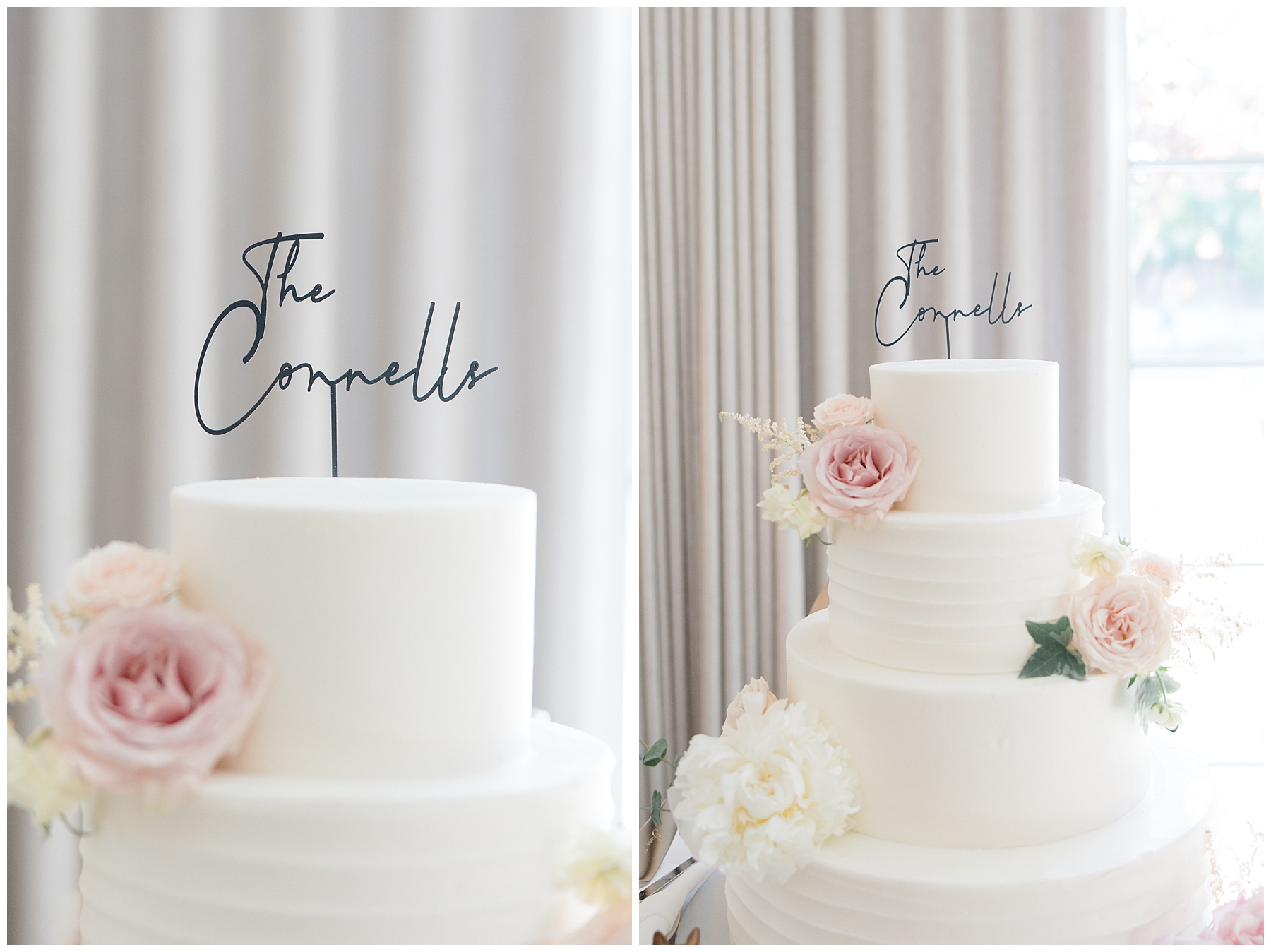 classic white three tiered wedding cake 