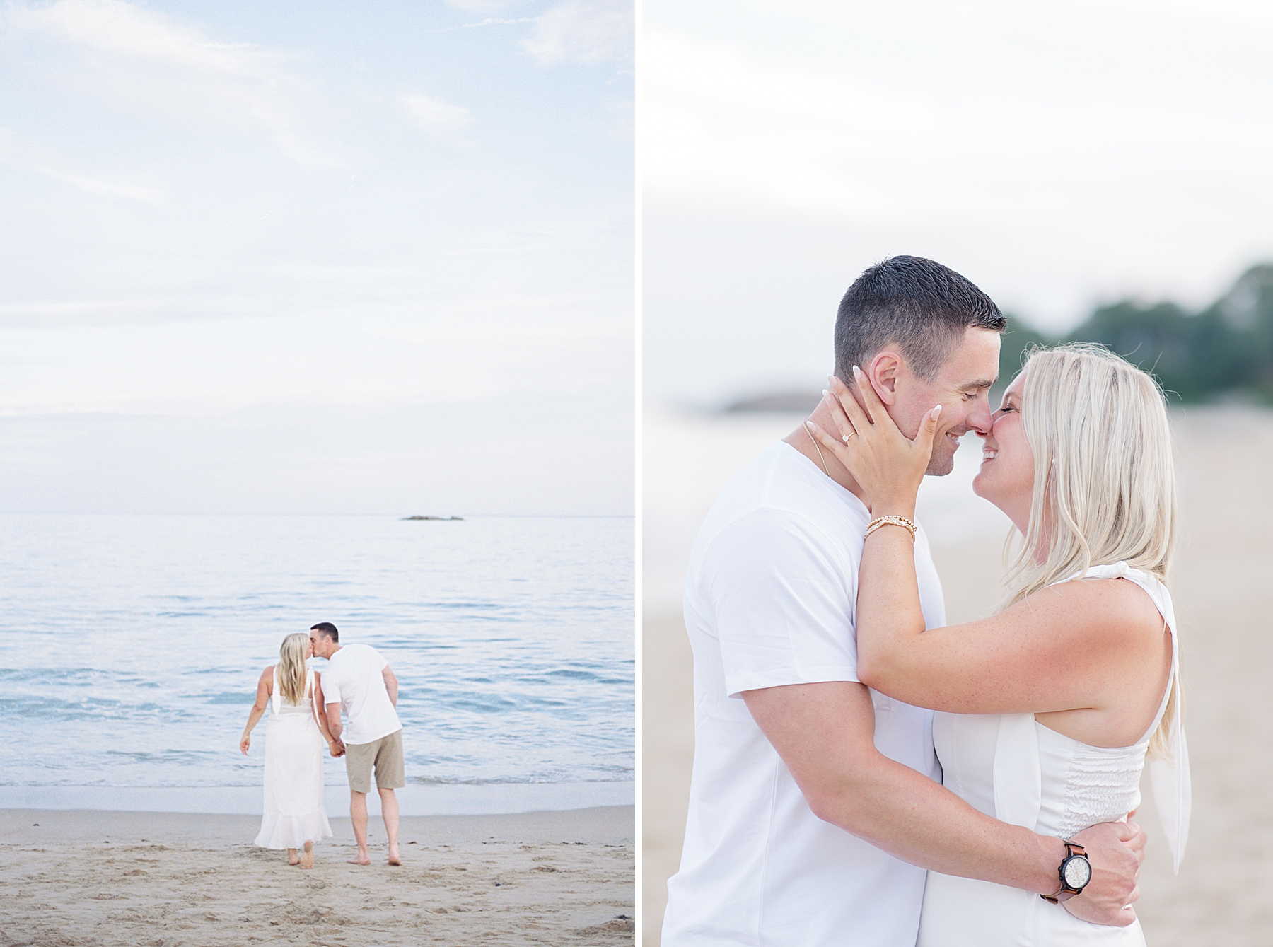 Couple steal a kiss during their engagement portraits
