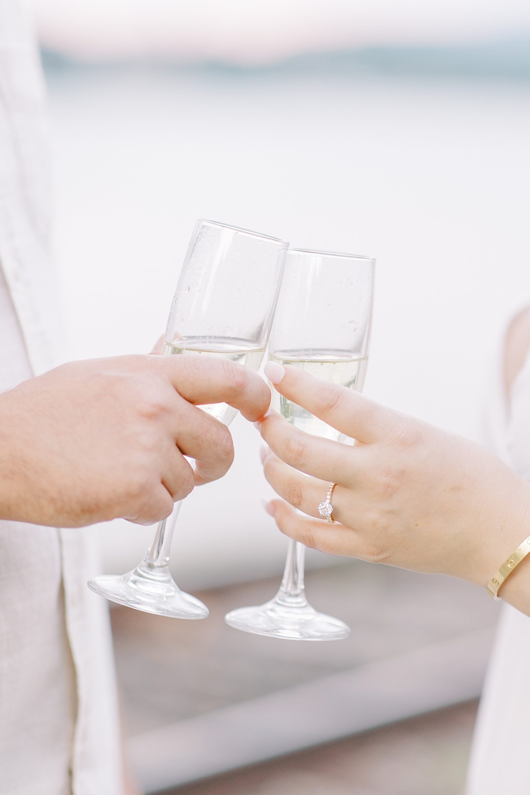 couple toasts to their engagement and future marriage