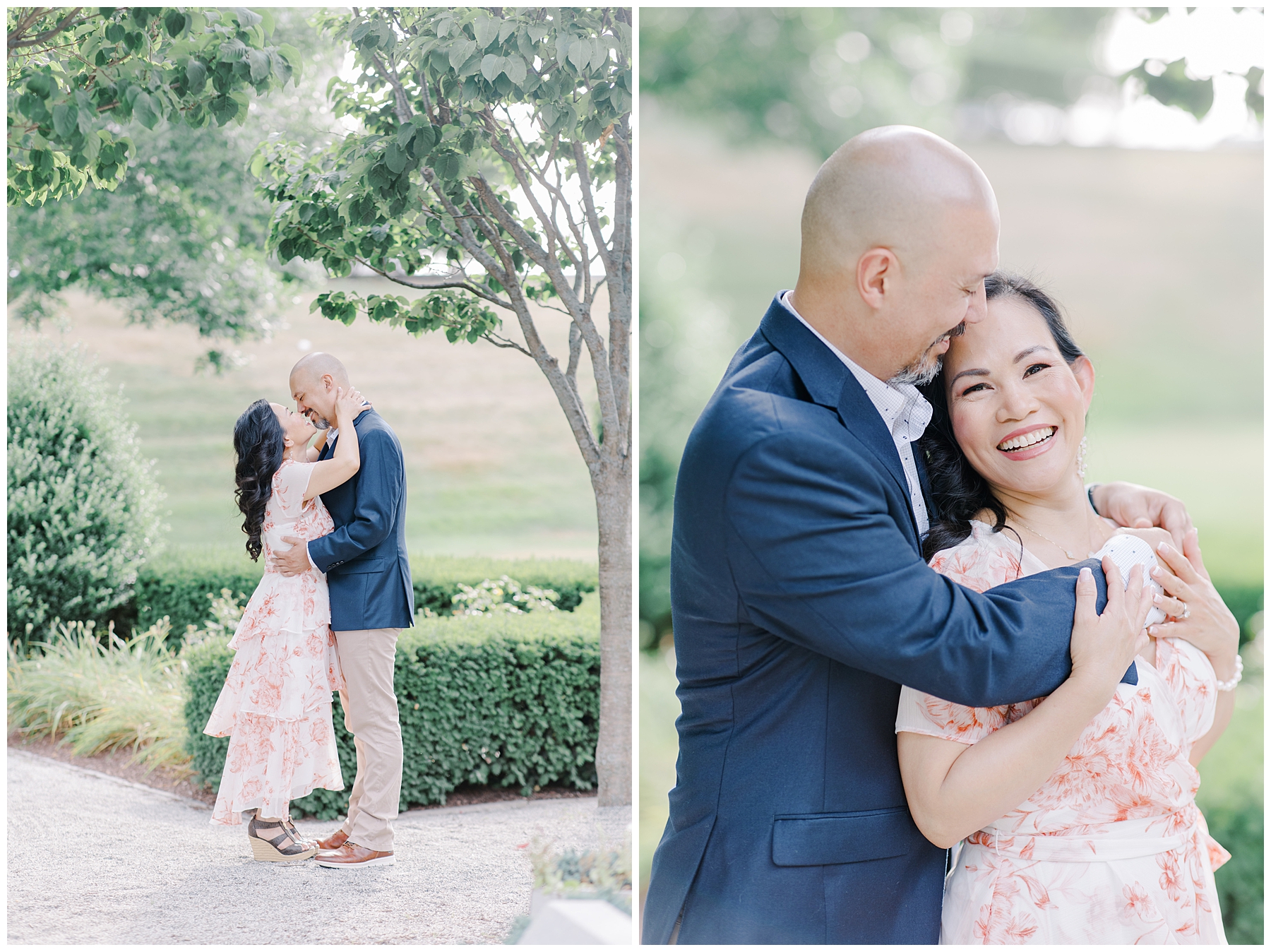 couple laugh together during engagement Portraits 