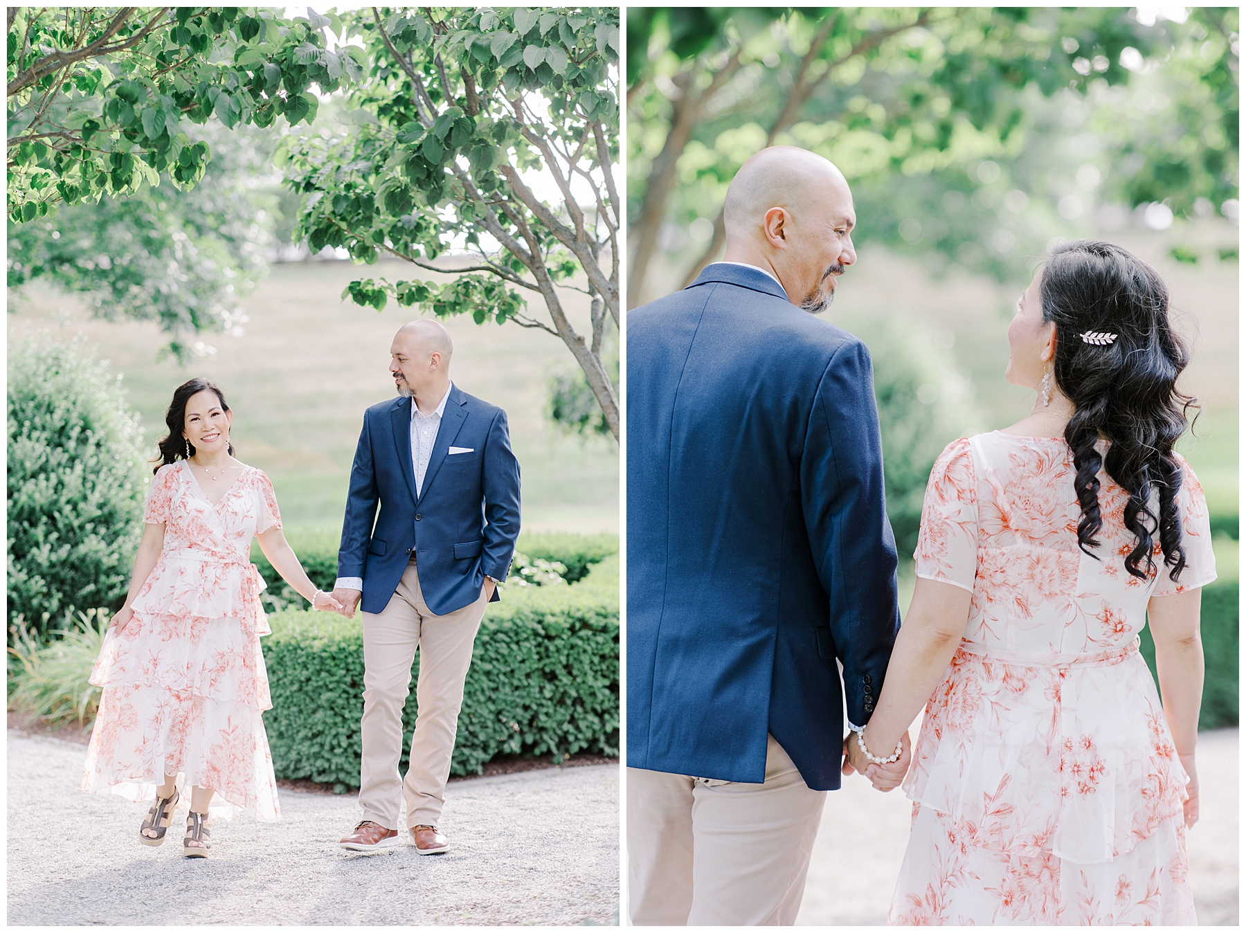 couple walk together holding hands during Rhode Island Engagement Session
