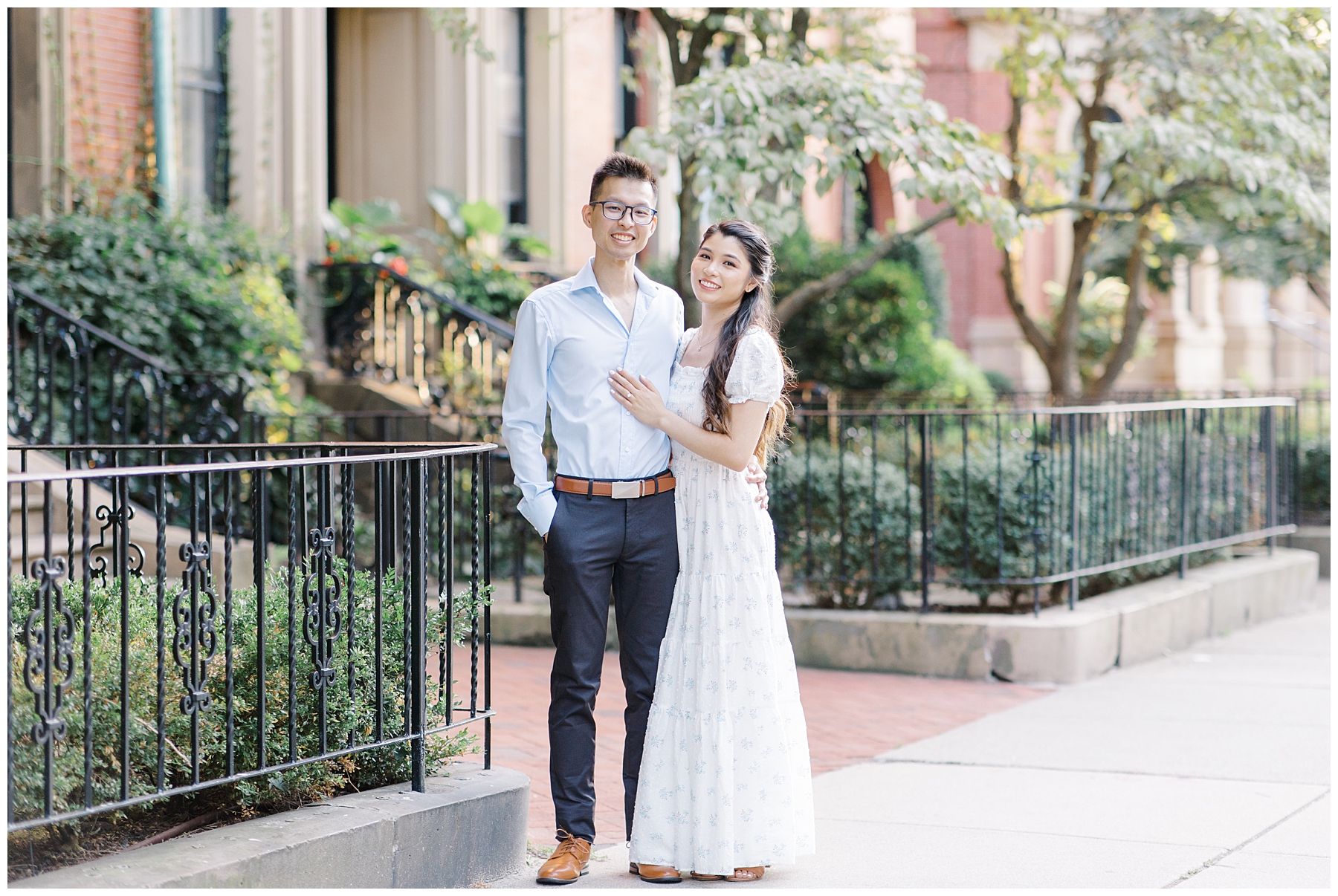 couple on sidewalk during Boston Summer Engagement Session