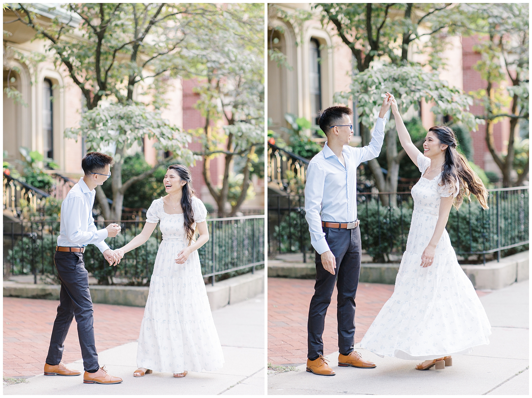 engaged couple dance together during Boston Summer Engagement Session